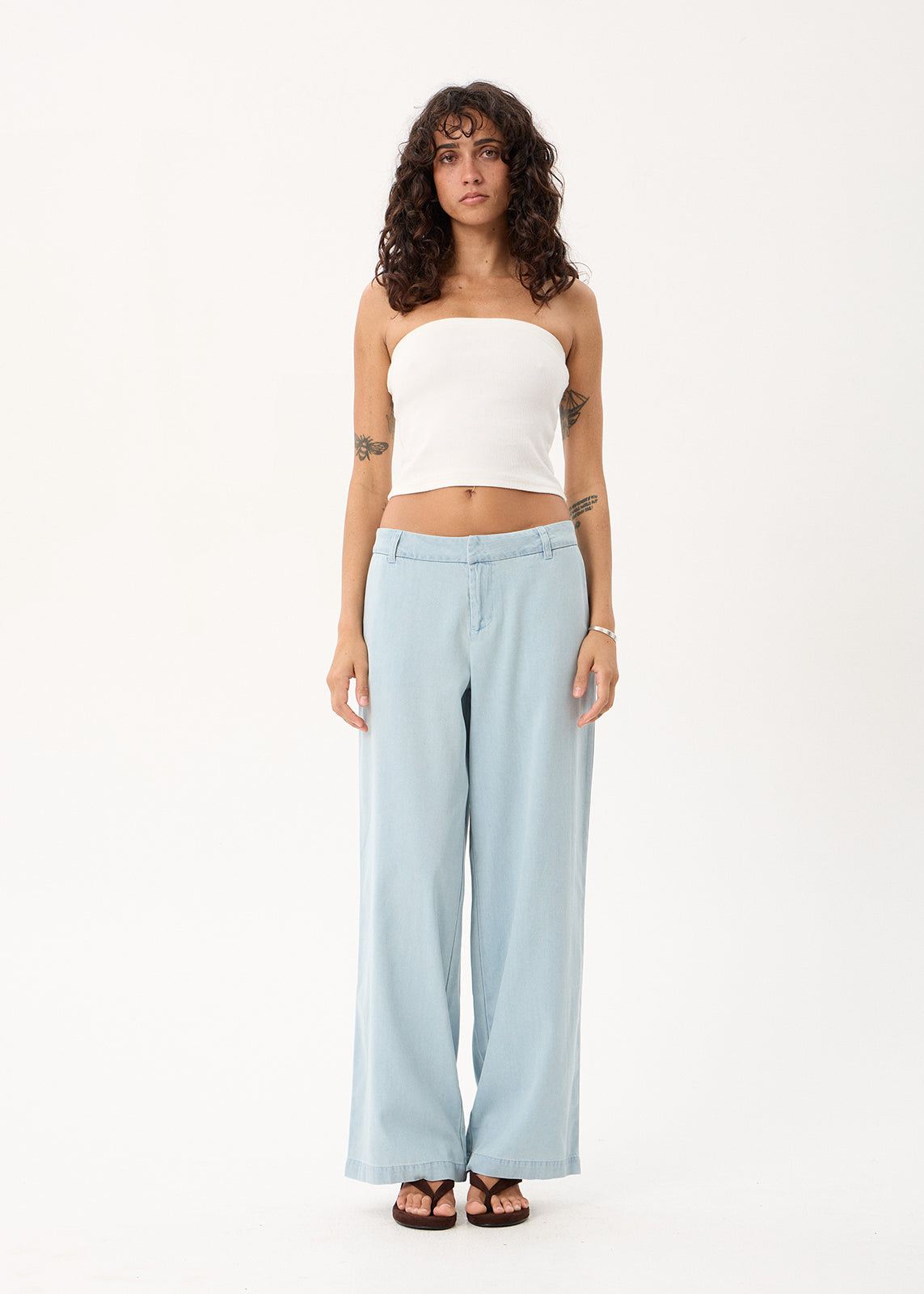 AFENDS Martu - Chambray Low Rise Pant - Light Blue