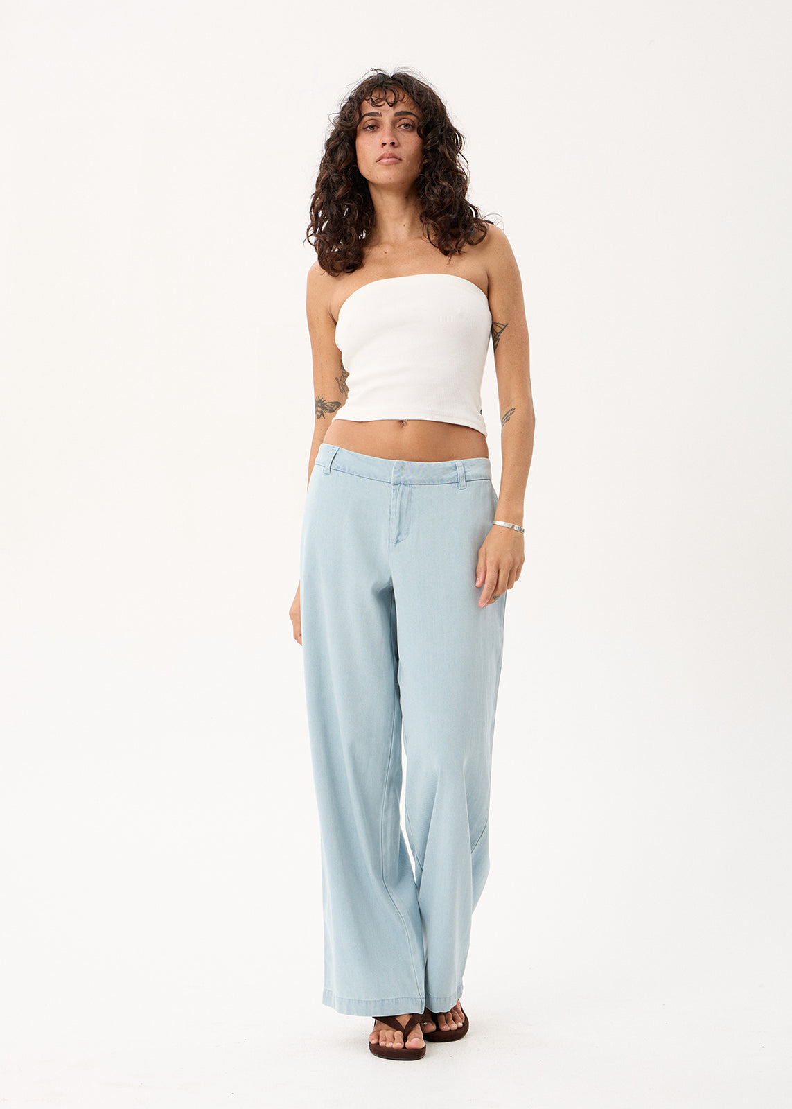 AFENDS Martu - Chambray Low Rise Pant - Light Blue