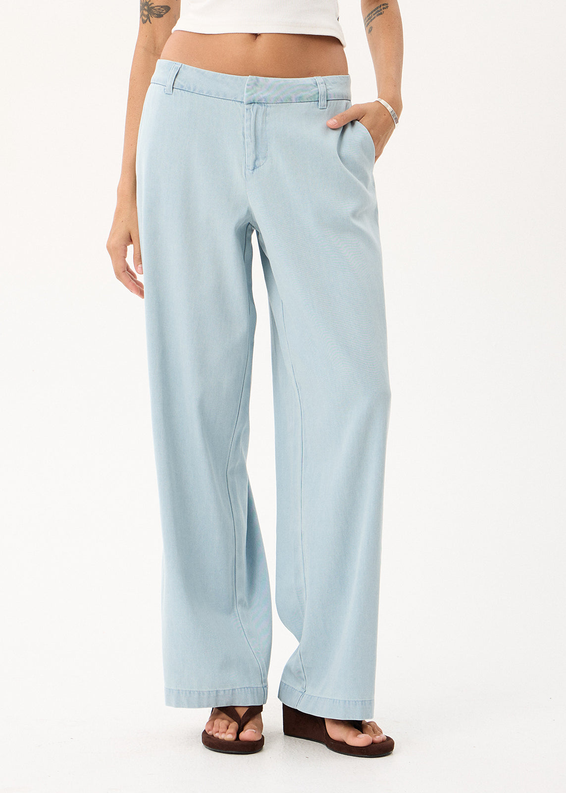 AFENDS Martu - Chambray Low Rise Pant - Light Blue