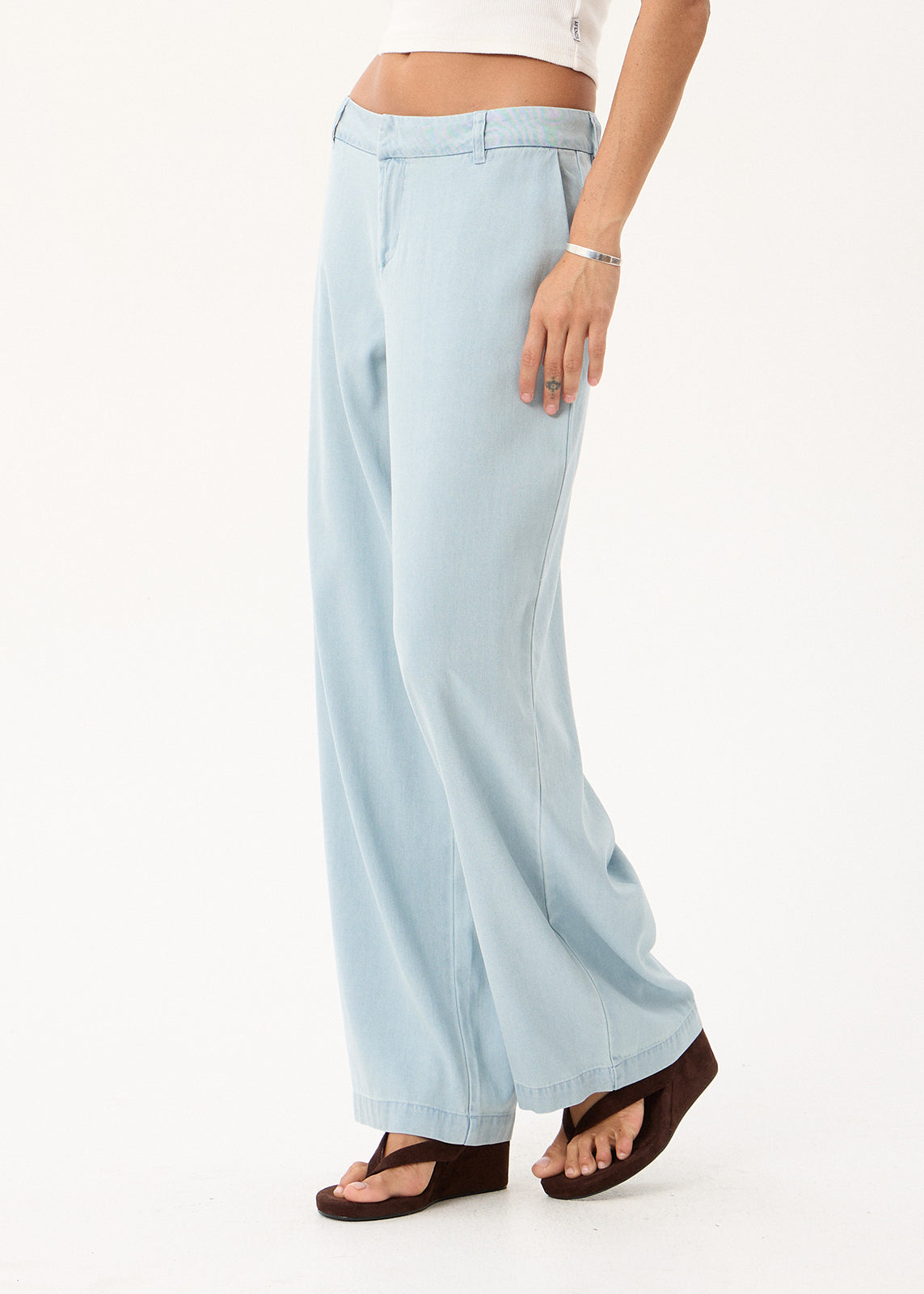 AFENDS Martu - Chambray Low Rise Pant - Light Blue