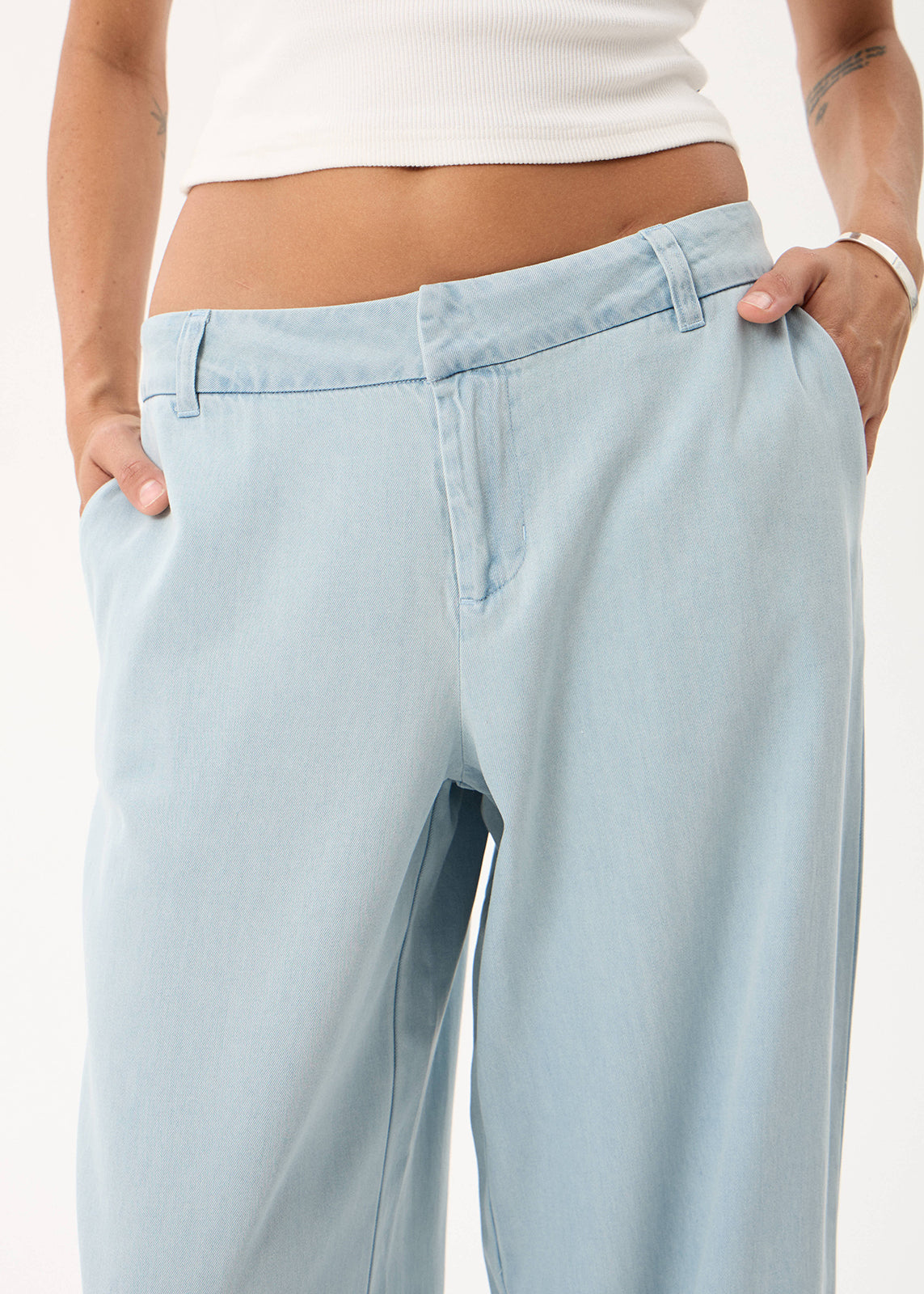 AFENDS Martu - Chambray Low Rise Pant - Light Blue