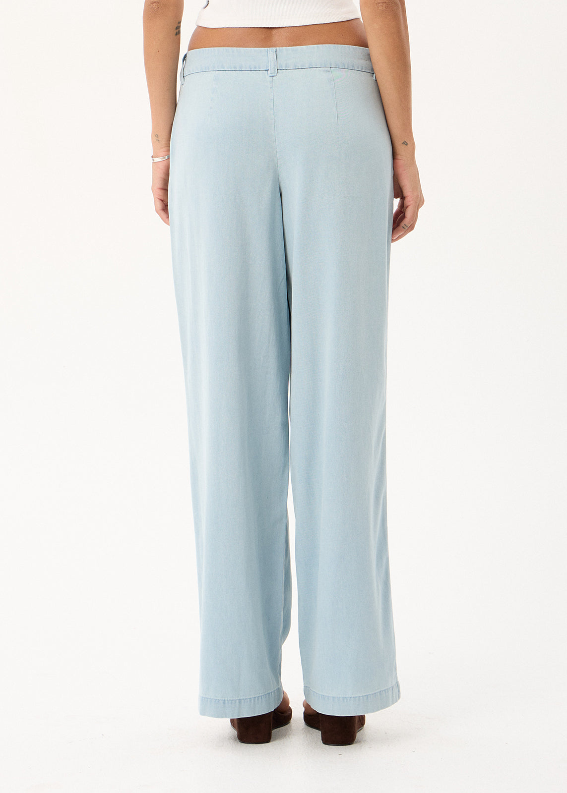 AFENDS Martu - Chambray Low Rise Pant - Light Blue