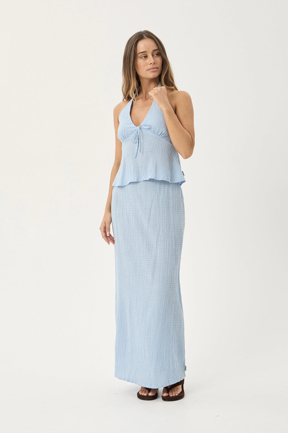 AFENDS Womens Delfina - Seersucker Halter Top - Blue