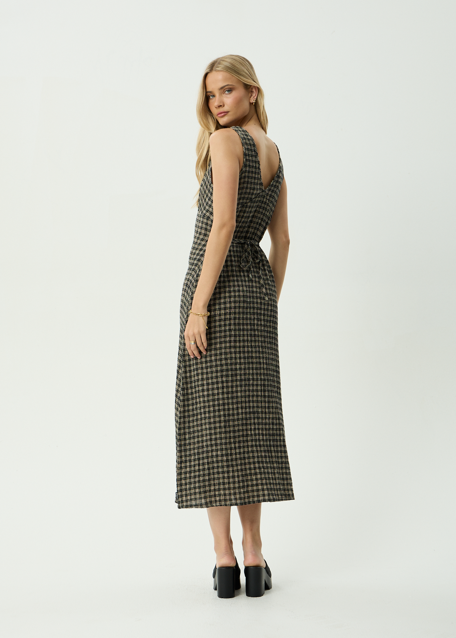 afends leo midi dress AFENDS Womens Leo - Seersucker Midi Dress