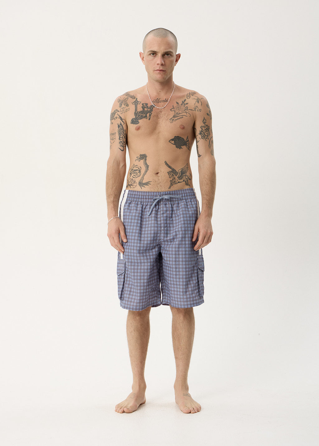 AFENDS Mens House Related Proposal - Cargo Short 21" - Slate Blue Check