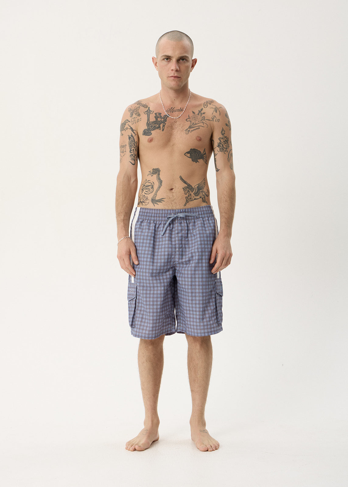 AFENDS Mens House Related Proposal - Cargo Short 21" - Slate Blue Check