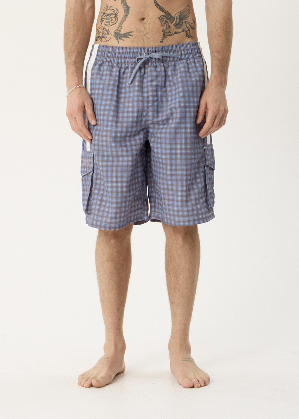 AFENDS Mens House Related Proposal - Cargo Short 21" - Slate Blue Check