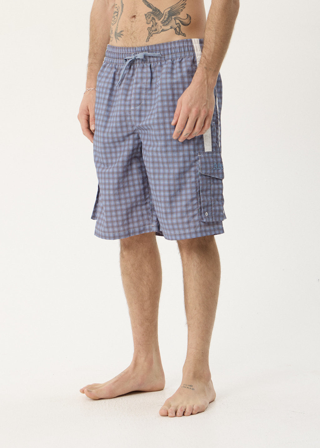 AFENDS Mens House Related Proposal - Cargo Short 21" - Slate Blue Check