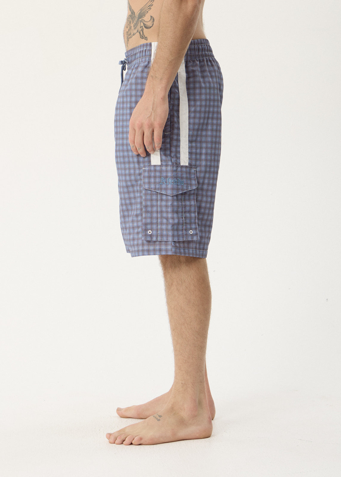 AFENDS Mens House Related Proposal - Cargo Short 21" - Slate Blue Check