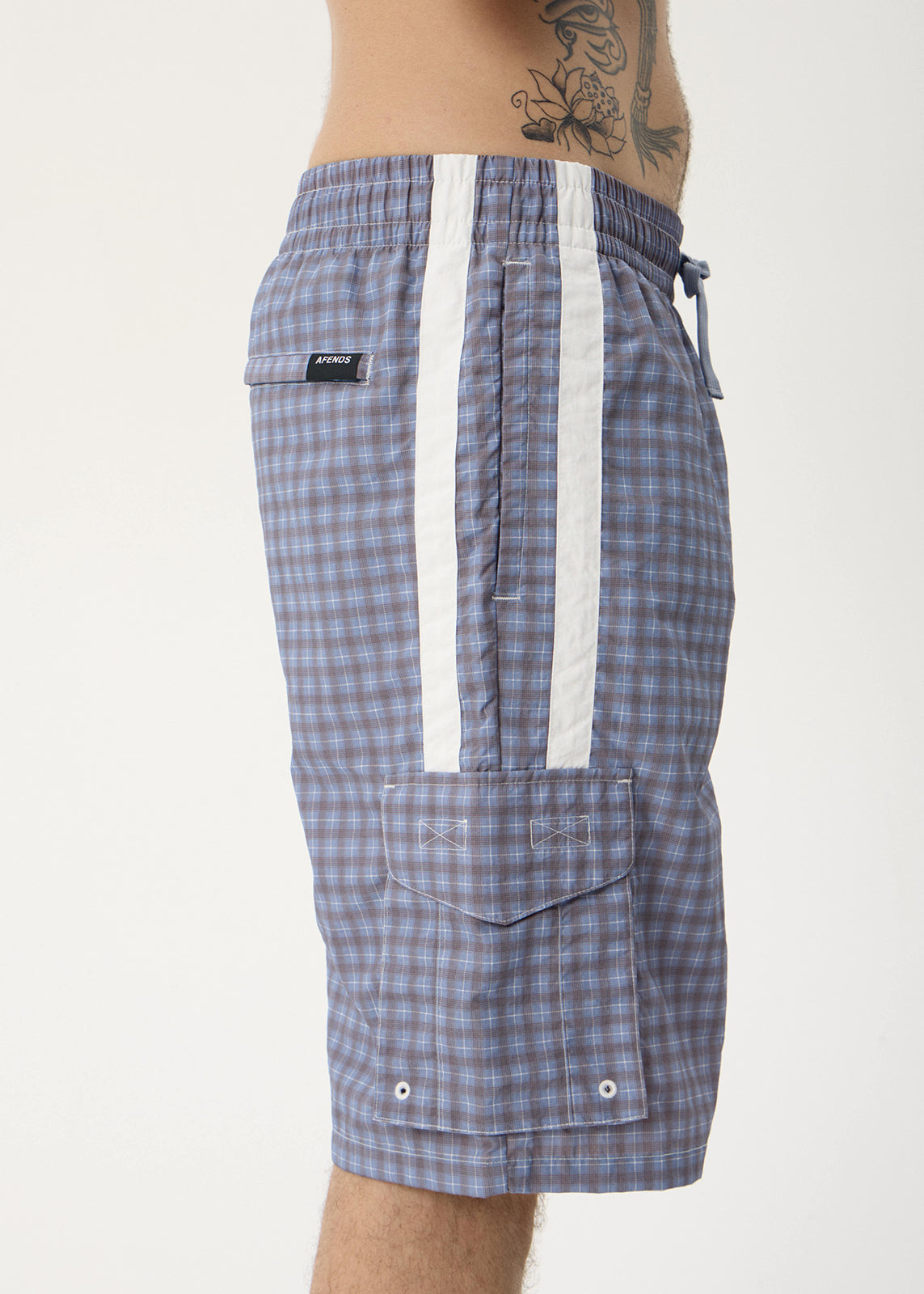 AFENDS Mens House Related Proposal - Cargo Short 21" - Slate Blue Check