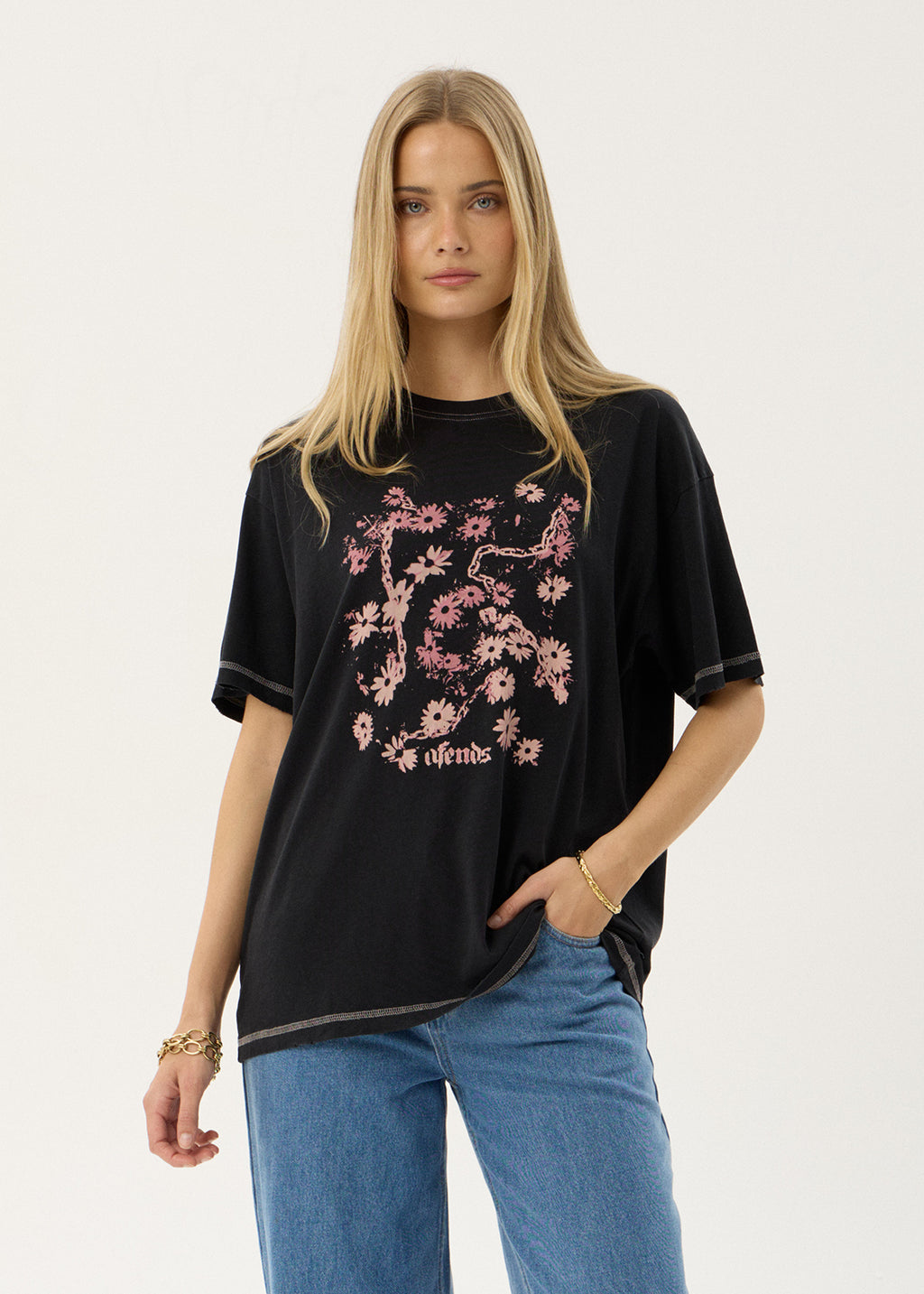 AFENDS Womens Unchained - Oversized Tee - Stone Black