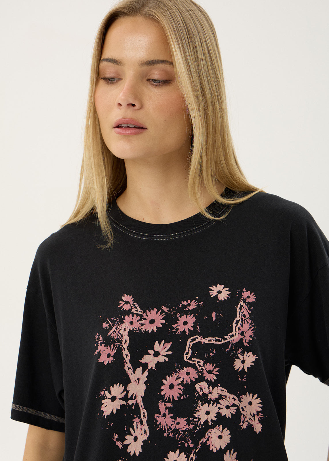 AFENDS Womens Unchained - Oversized Tee - Stone Black