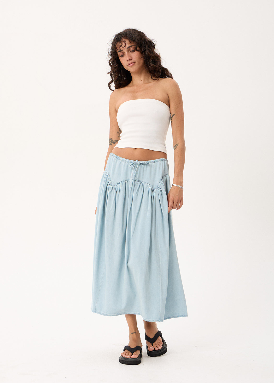 AFENDS Palmer - Chambray Midi Skirt - Light Blue