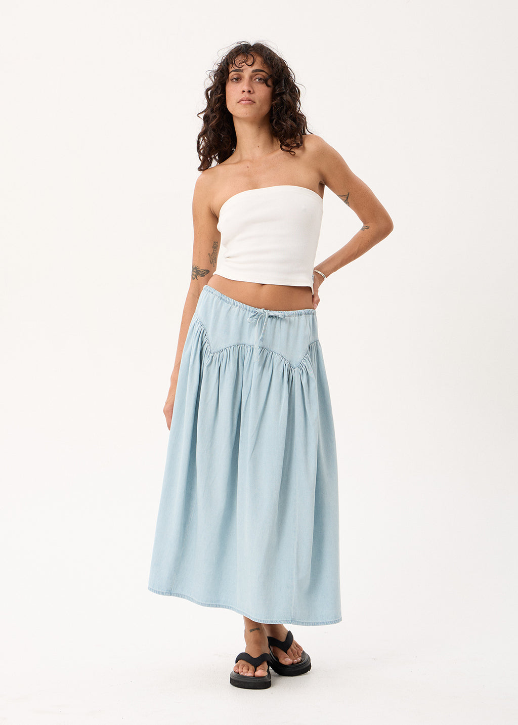 AFENDS Palmer - Chambray Midi Skirt - Light Blue