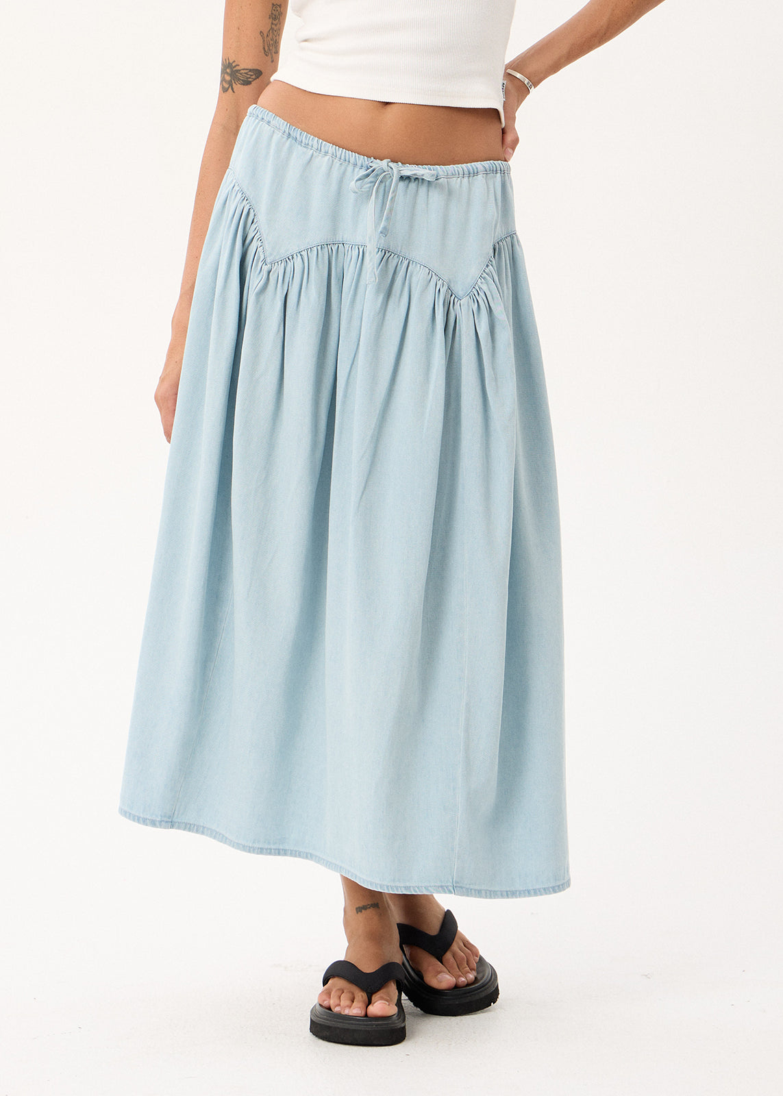 AFENDS Palmer - Chambray Midi Skirt - Light Blue