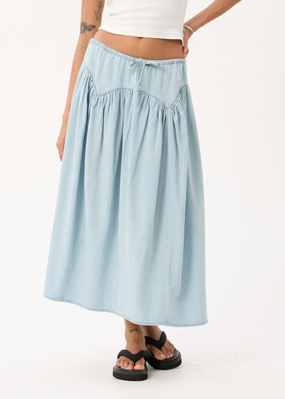 AFENDS Palmer - Chambray Midi Skirt - Light Blue