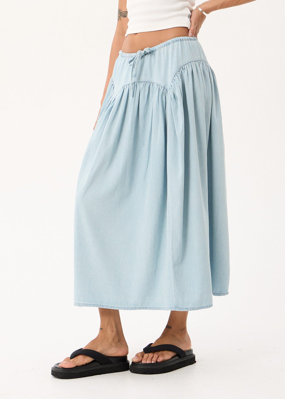 AFENDS Palmer - Chambray Midi Skirt - Light Blue