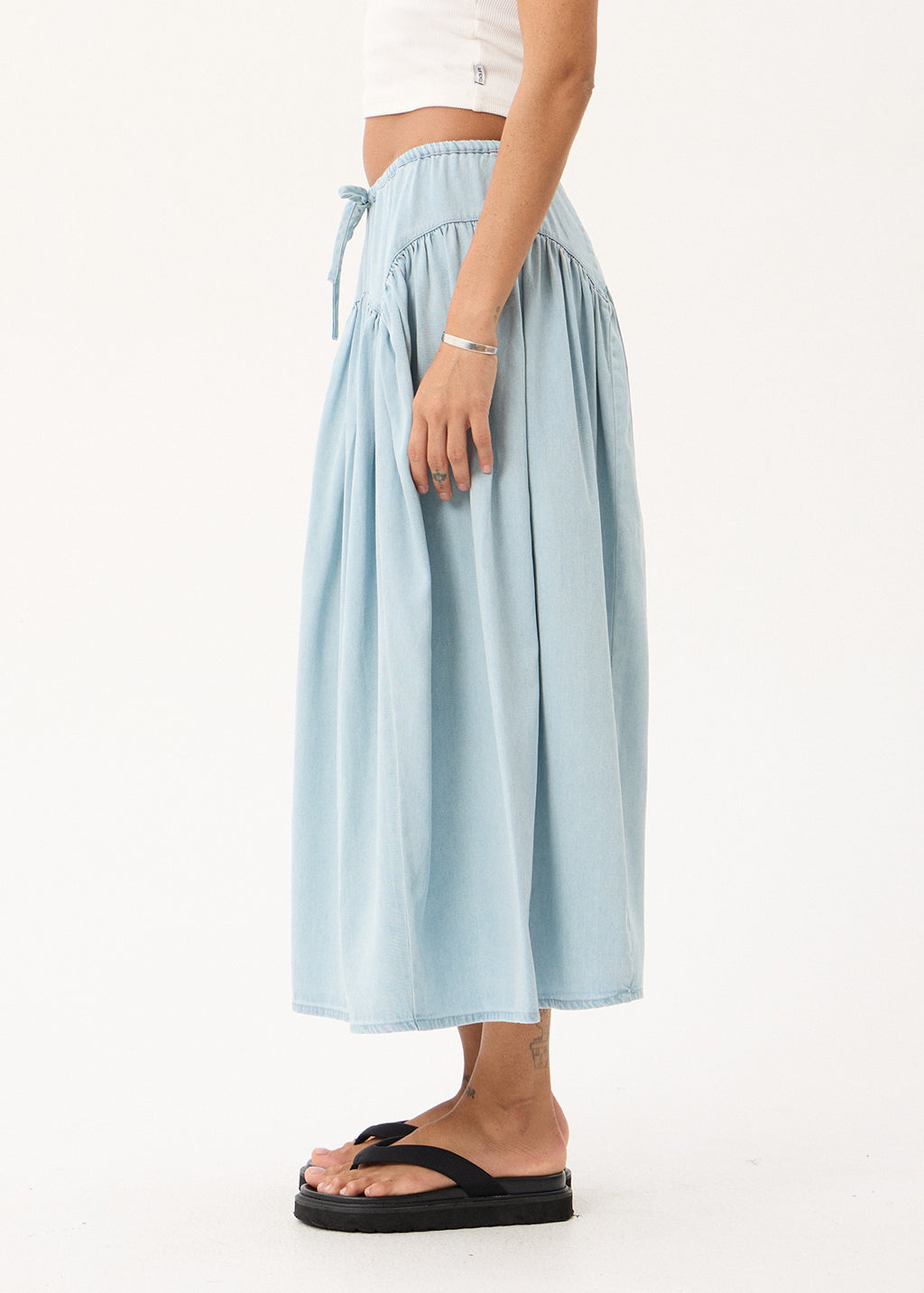 AFENDS Palmer - Chambray Midi Skirt - Light Blue