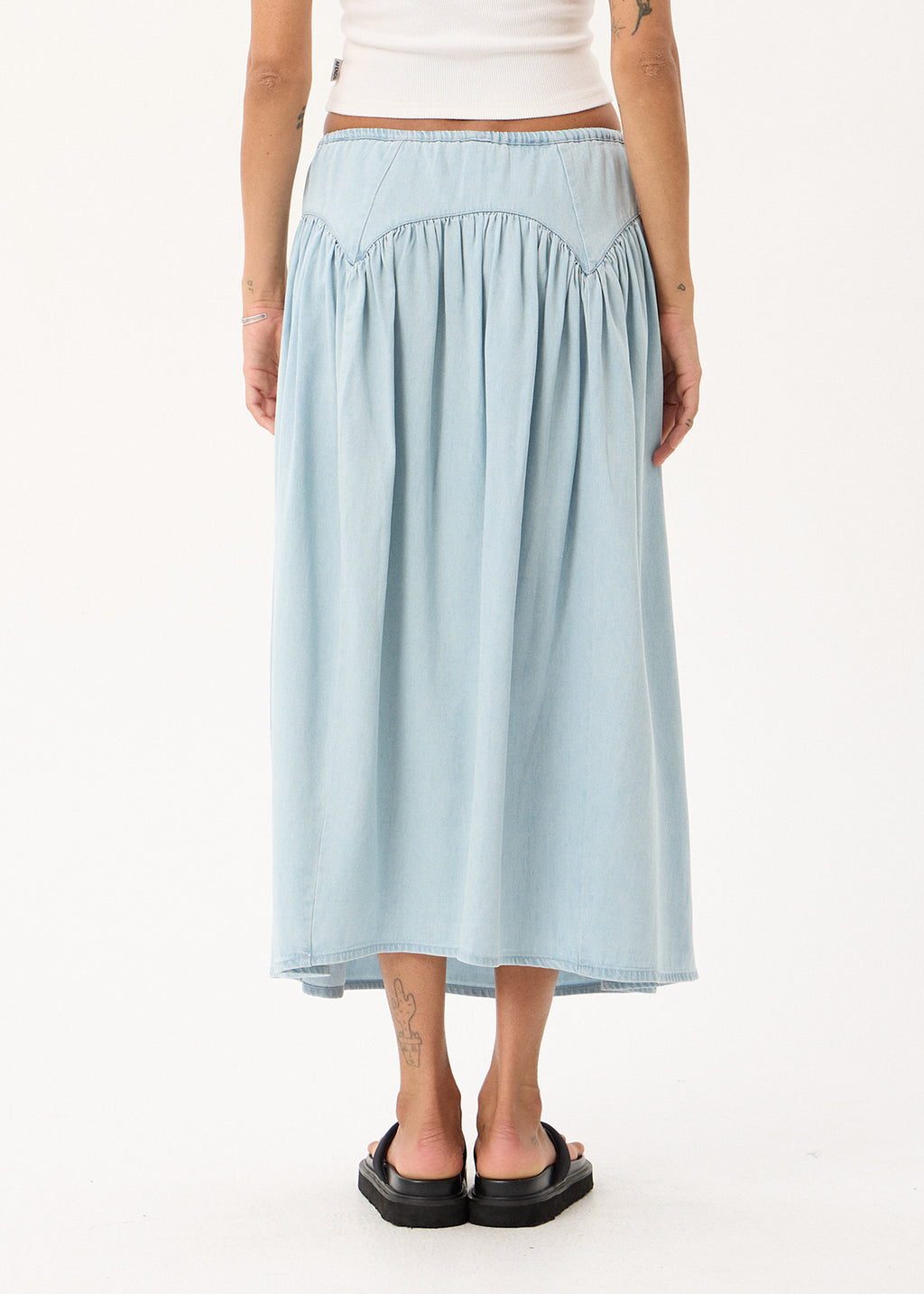 AFENDS Palmer - Chambray Midi Skirt - Light Blue