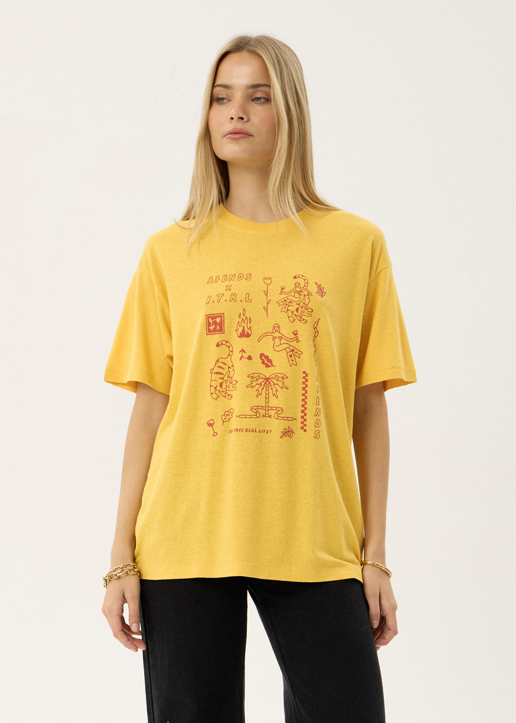 AFENDS Womens Holly - Oversized Tee - Mango