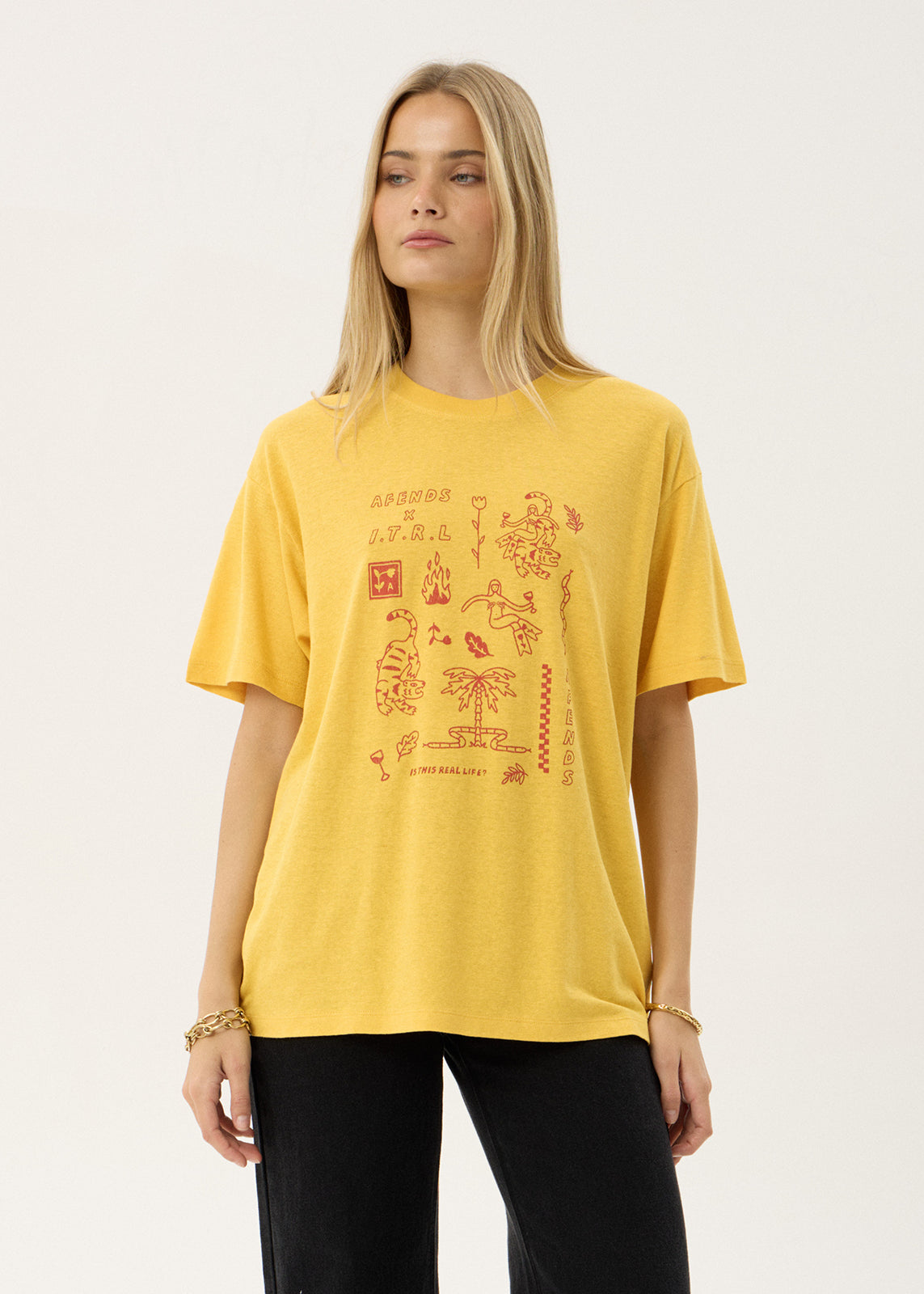 AFENDS Womens Holly - Oversized Tee - Mango