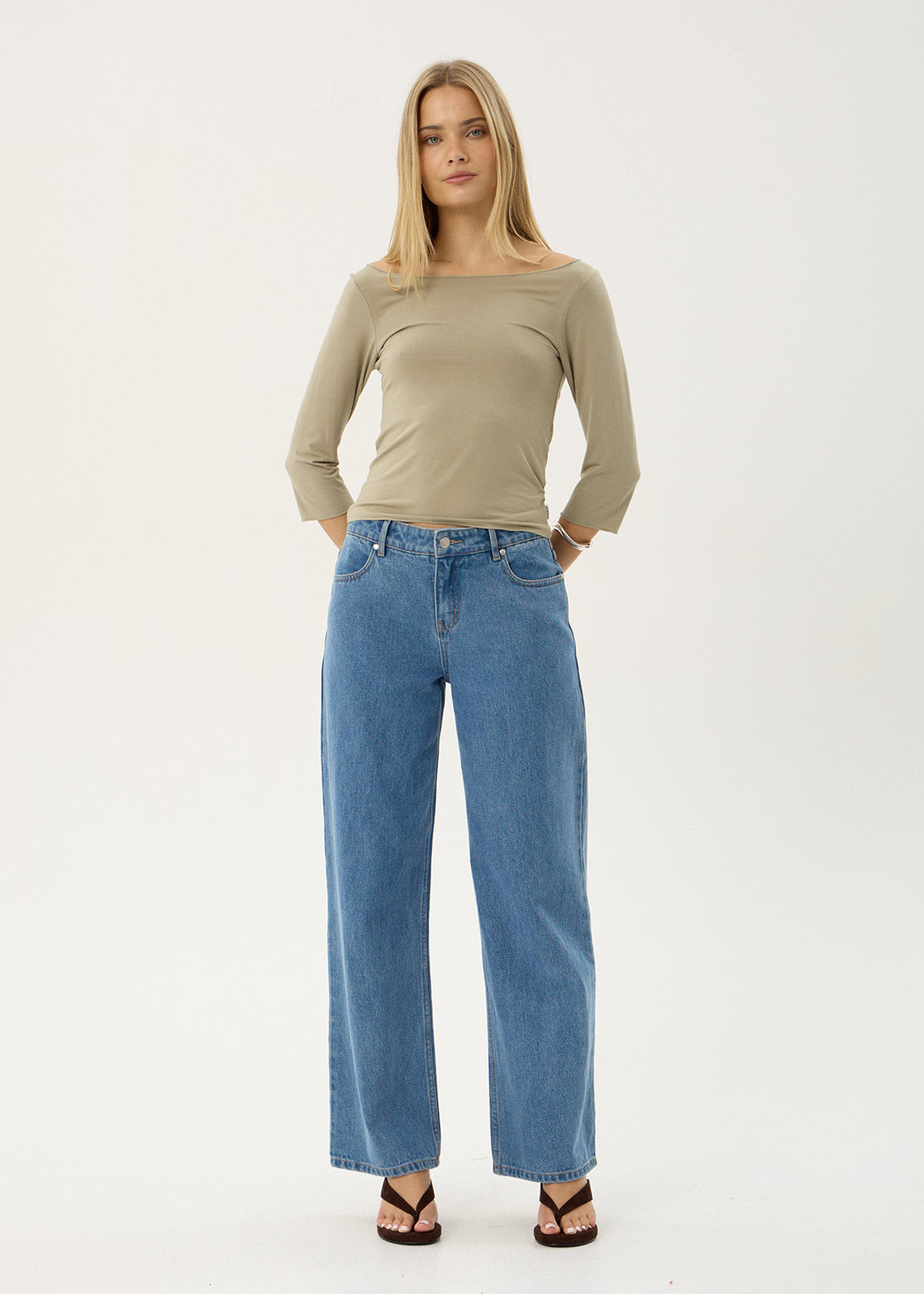 AFENDS Womens Dimi - 3/4 Sleeve Top - Grey