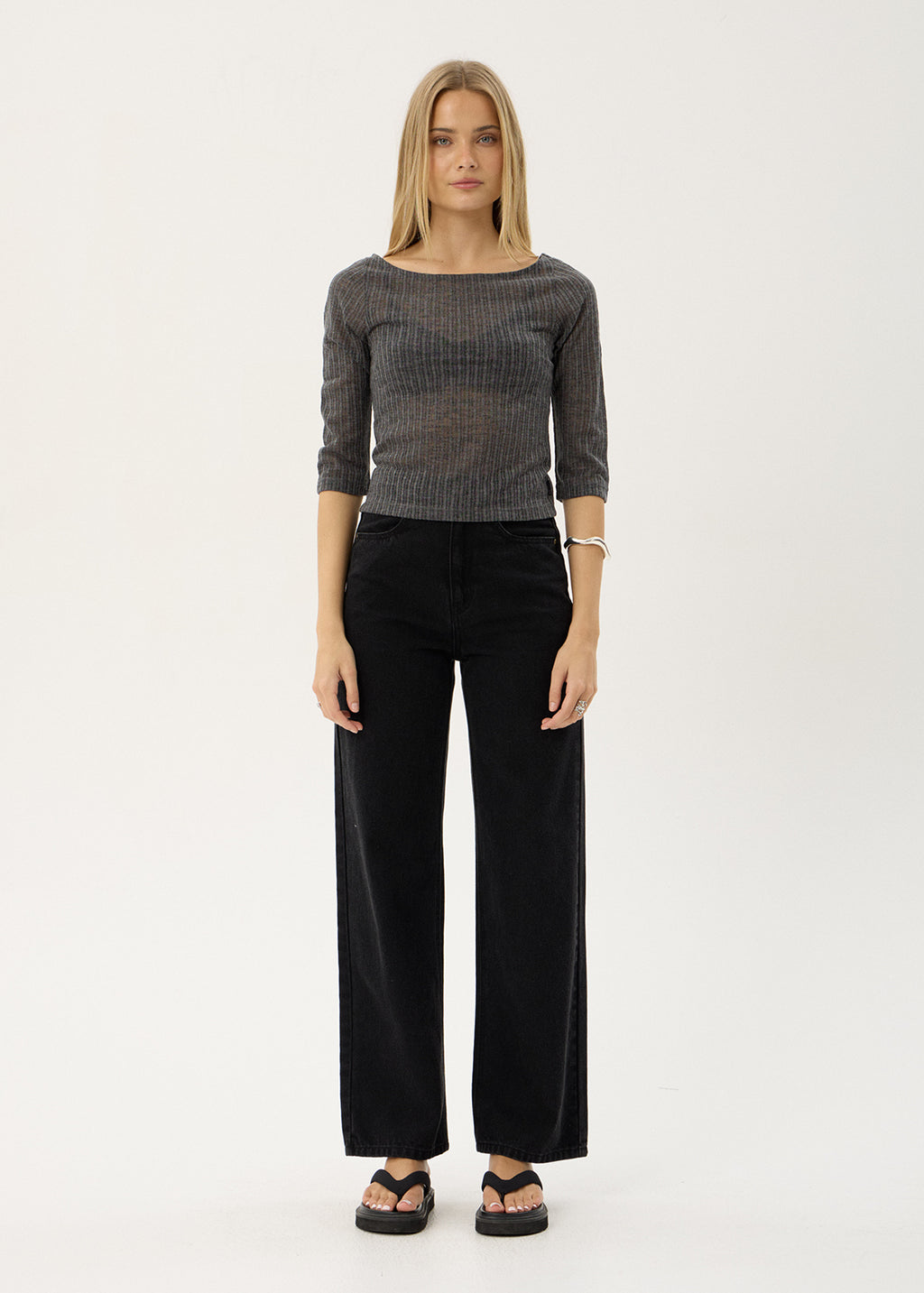 AFENDS Womens Libra - 3/4 Sleeve Top - Charcoal