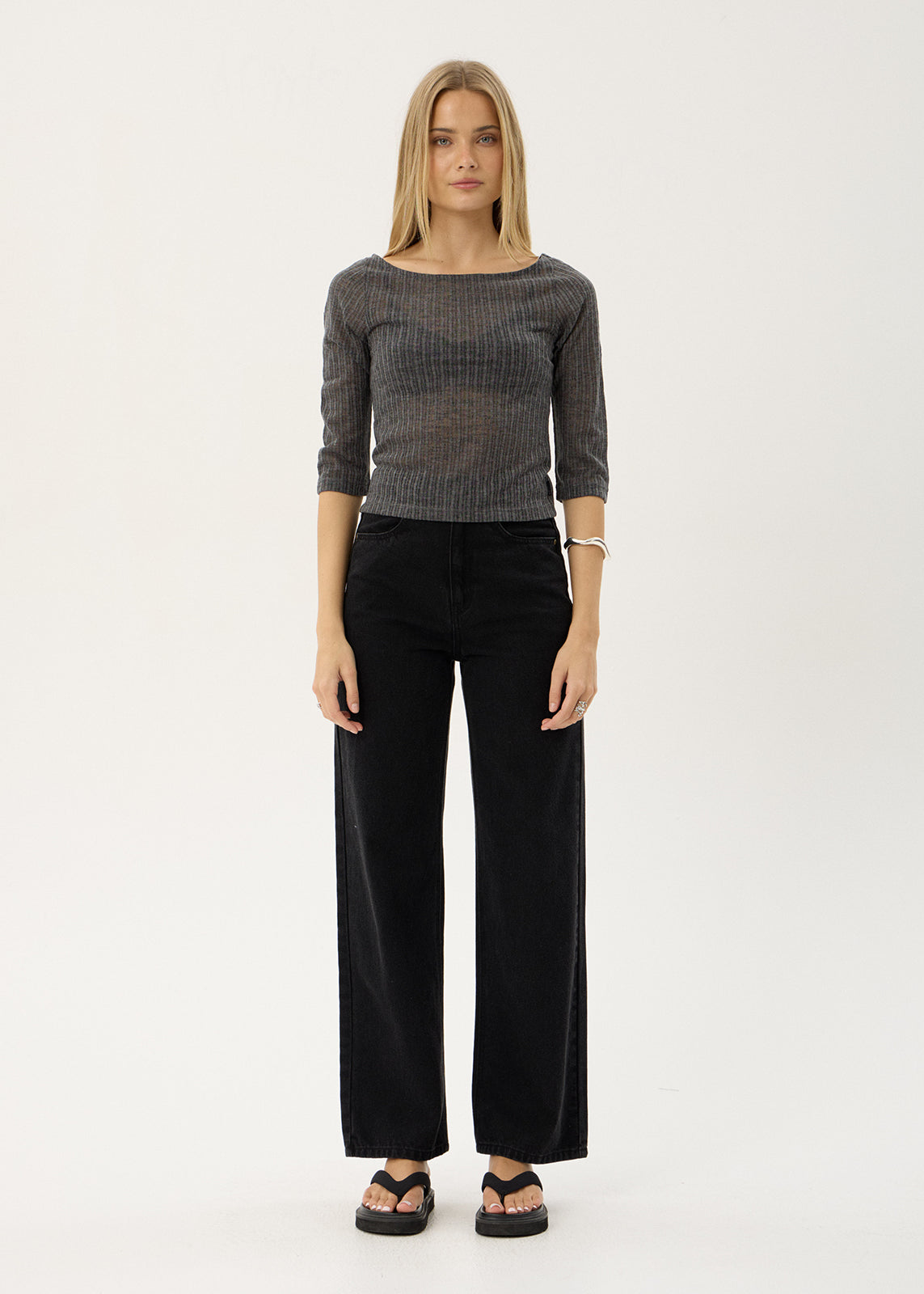 AFENDS Womens Libra - 3/4 Sleeve Top - Charcoal