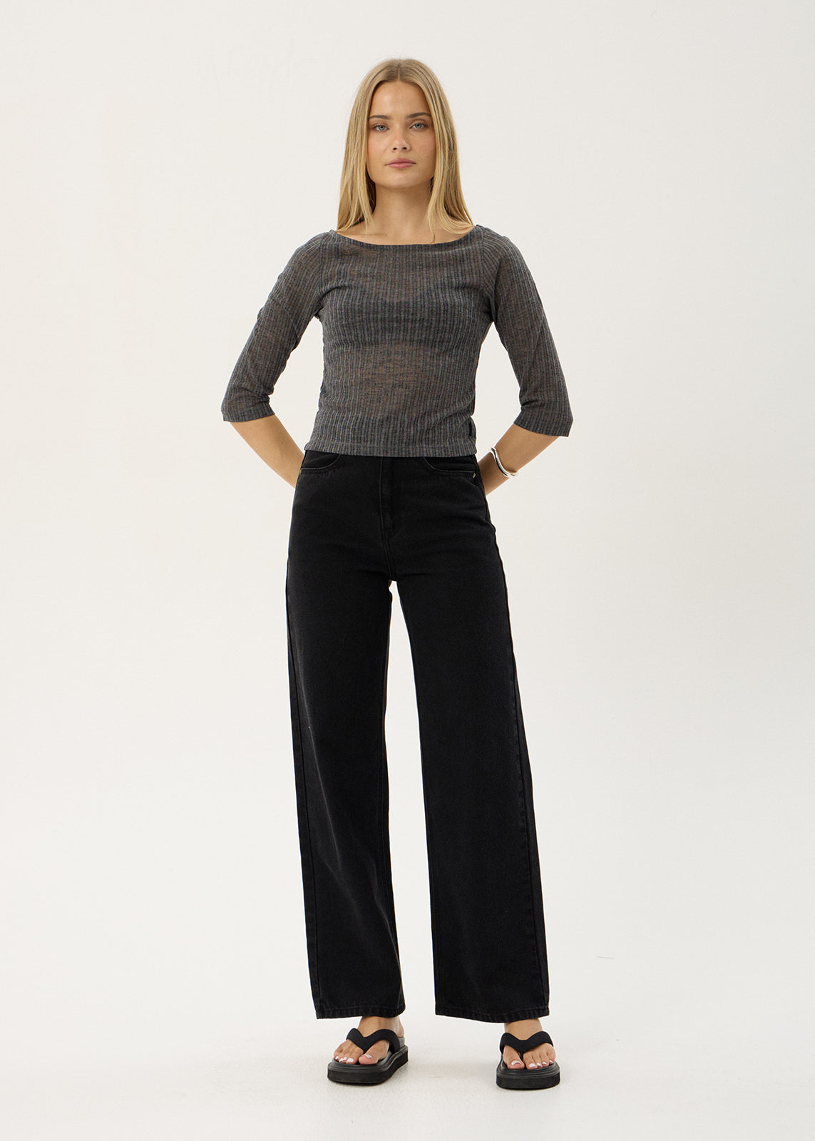 AFENDS Womens Libra - 3/4 Sleeve Top - Charcoal