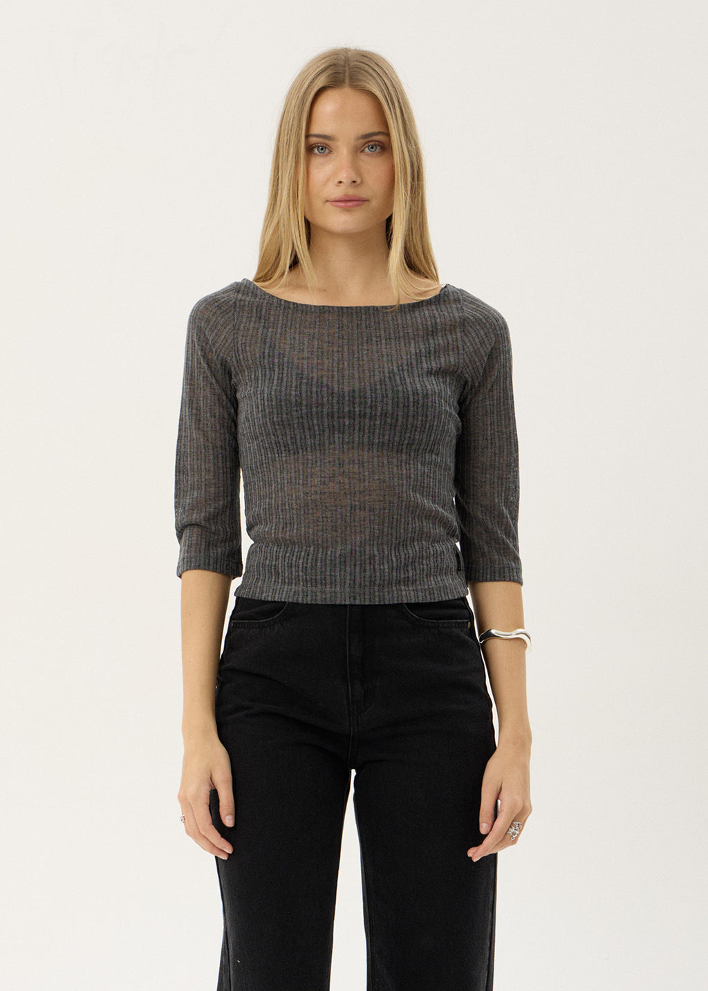 AFENDS Womens Libra - 3/4 Sleeve Top - Charcoal