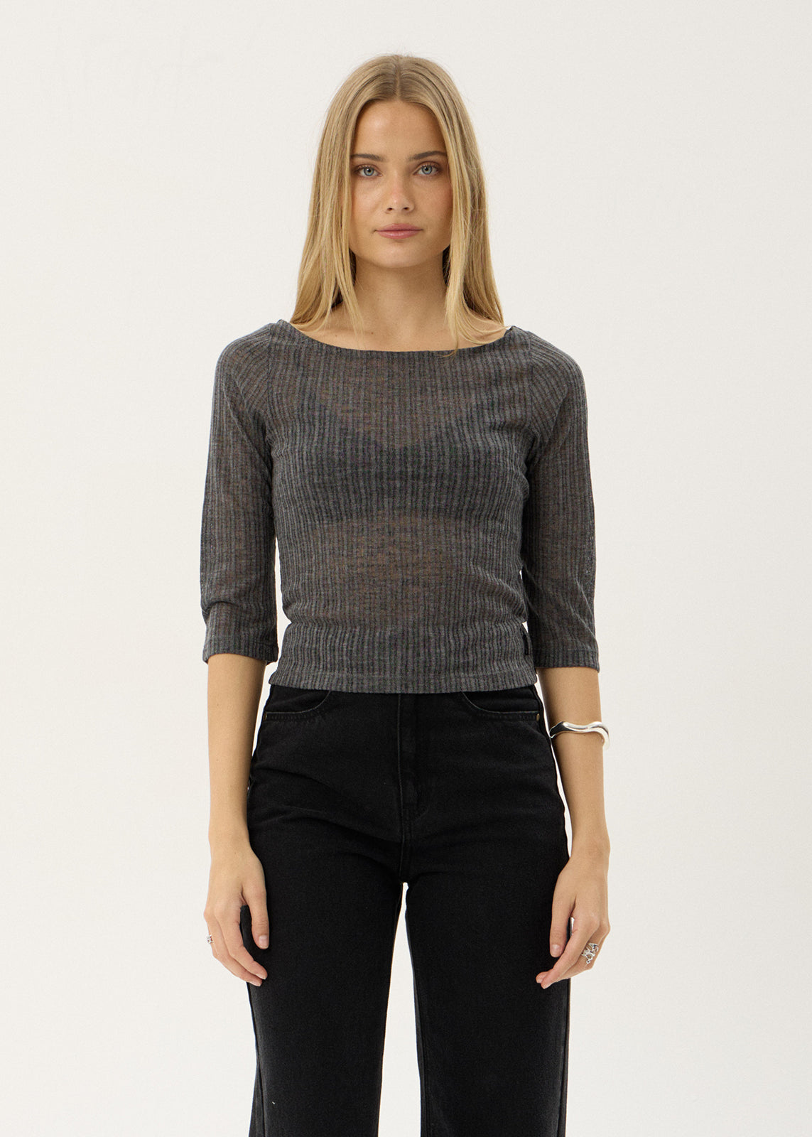 AFENDS Womens Libra - 3/4 Sleeve Top - Charcoal