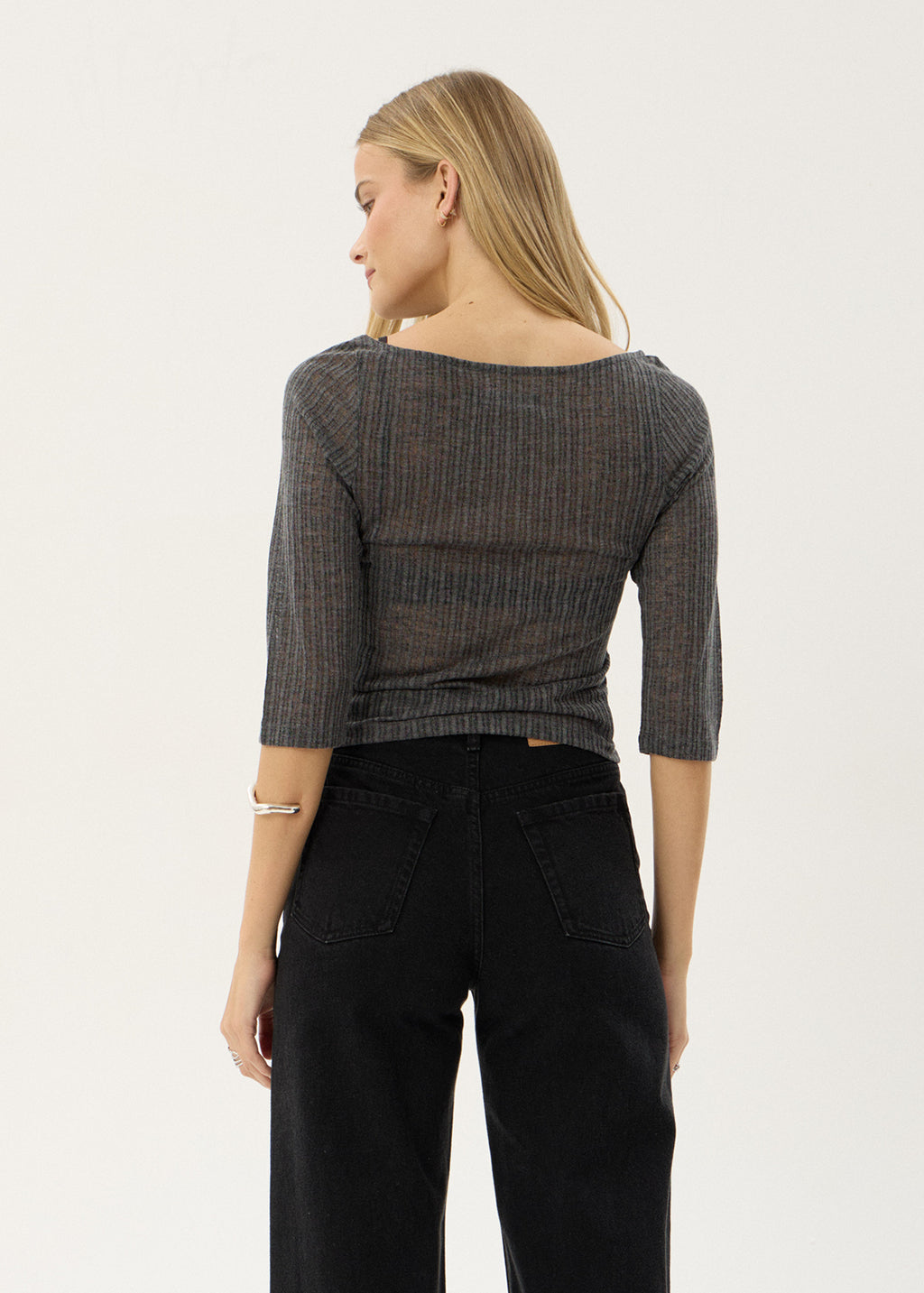 AFENDS Womens Libra - 3/4 Sleeve Top - Charcoal