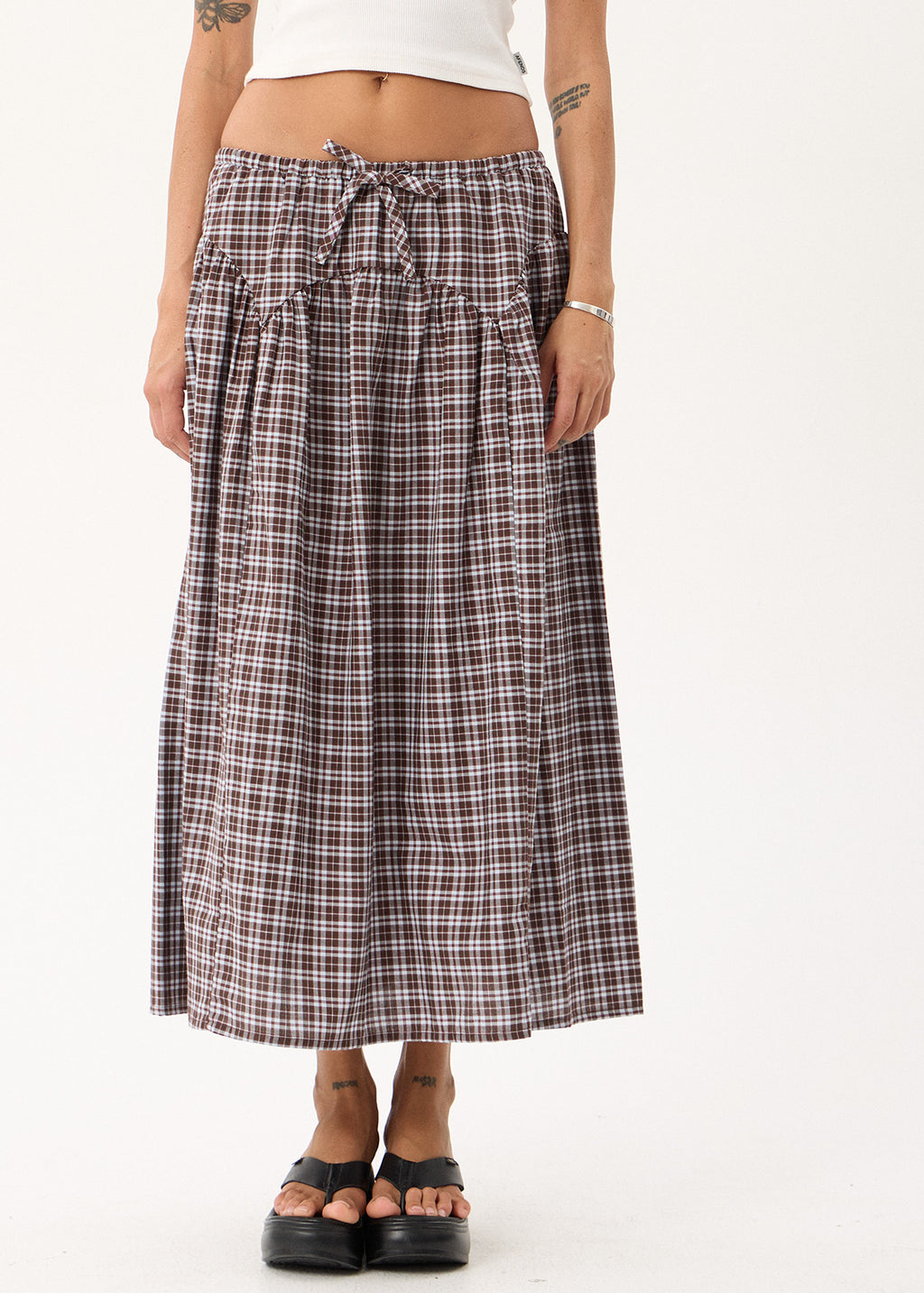 AFENDS Marlow - Midi Skirt - Brown / Blue Check