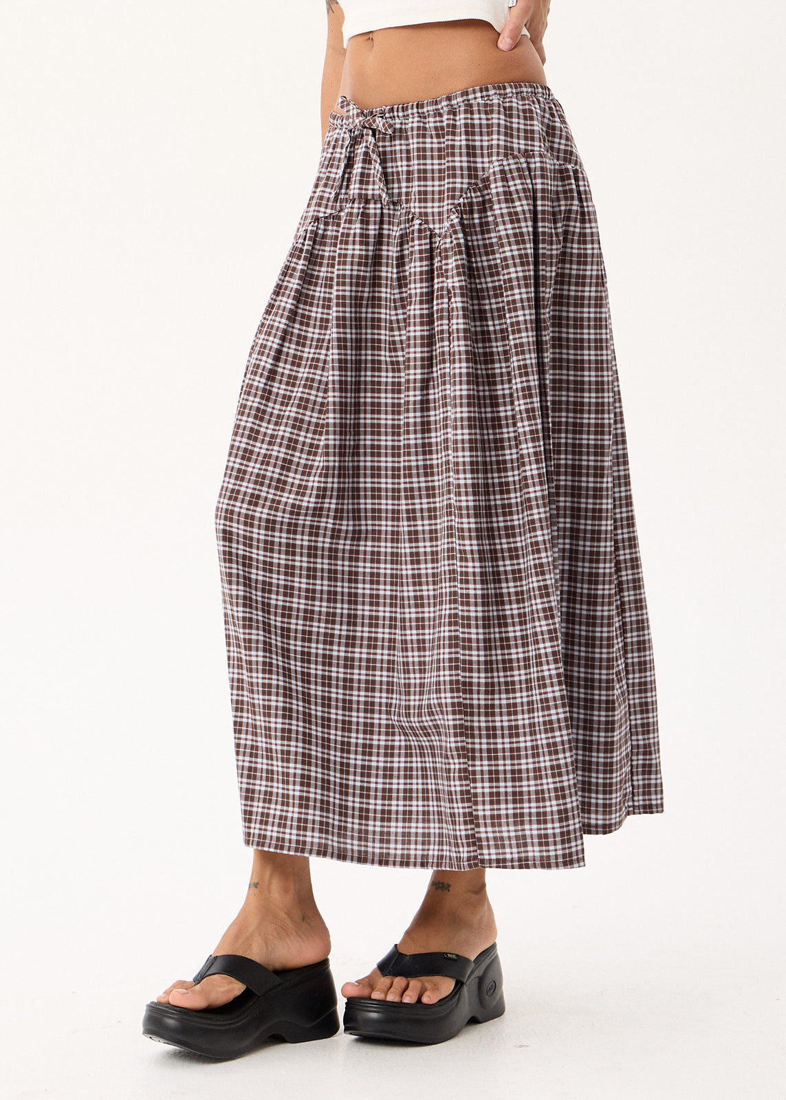 AFENDS Marlow - Midi Skirt - Brown / Blue Check