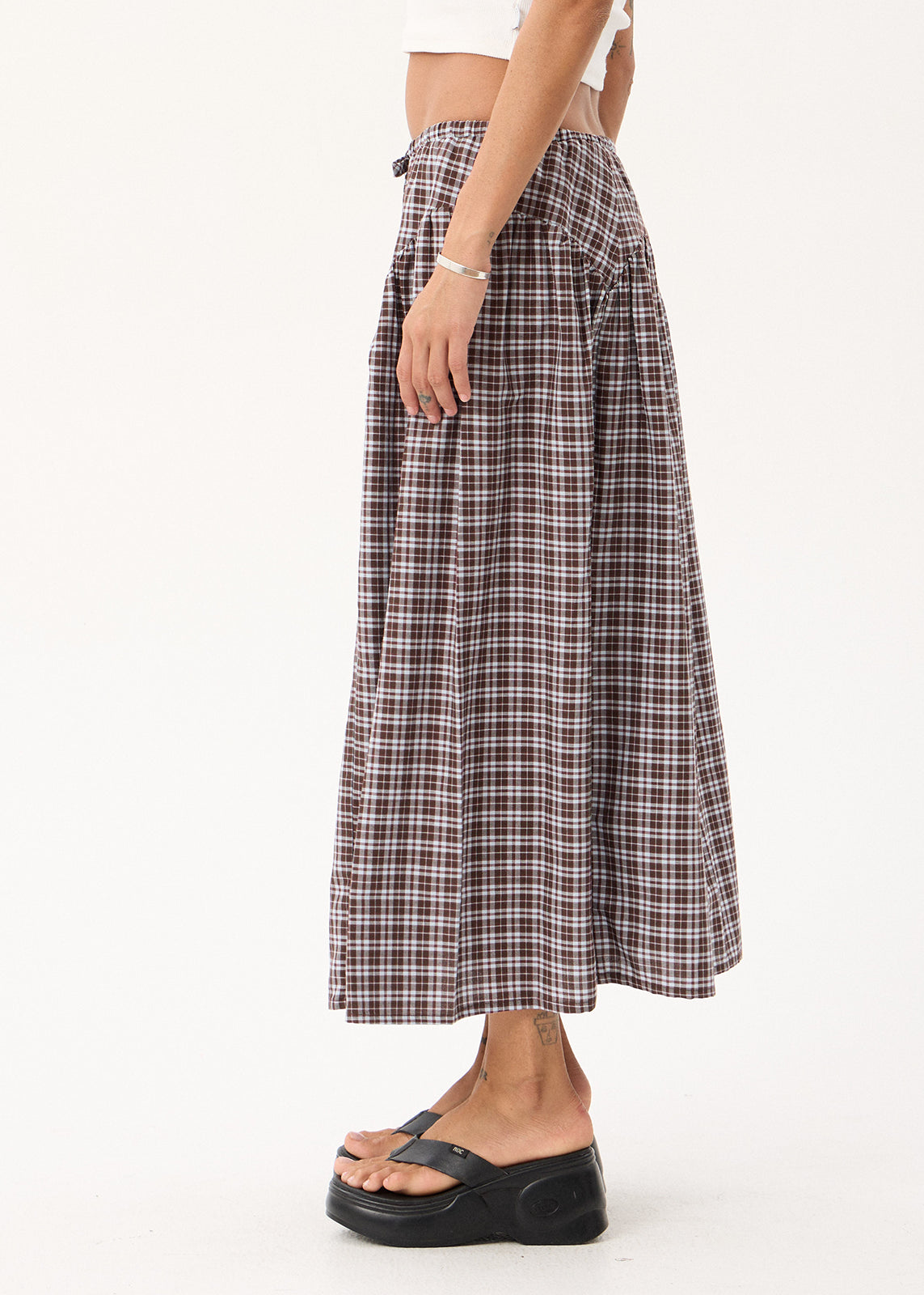 AFENDS Marlow - Midi Skirt - Brown / Blue Check