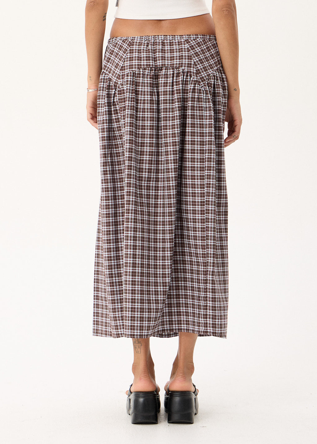 AFENDS Marlow - Midi Skirt - Brown / Blue Check
