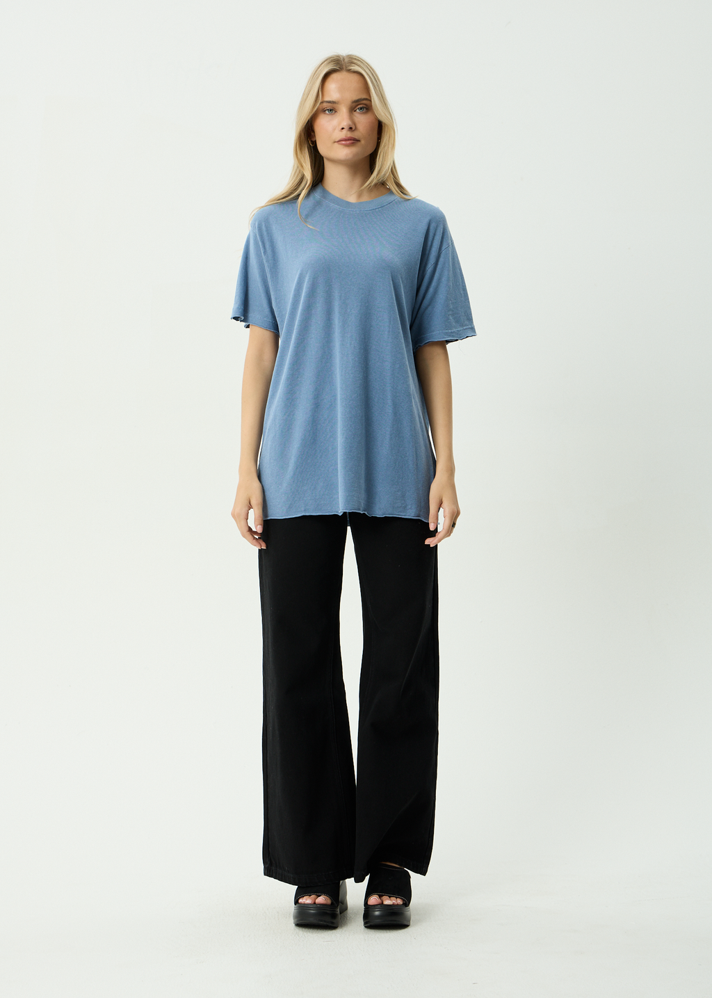 AFENDS Womens Slay - Oversized Tee - Washed Slate Blue