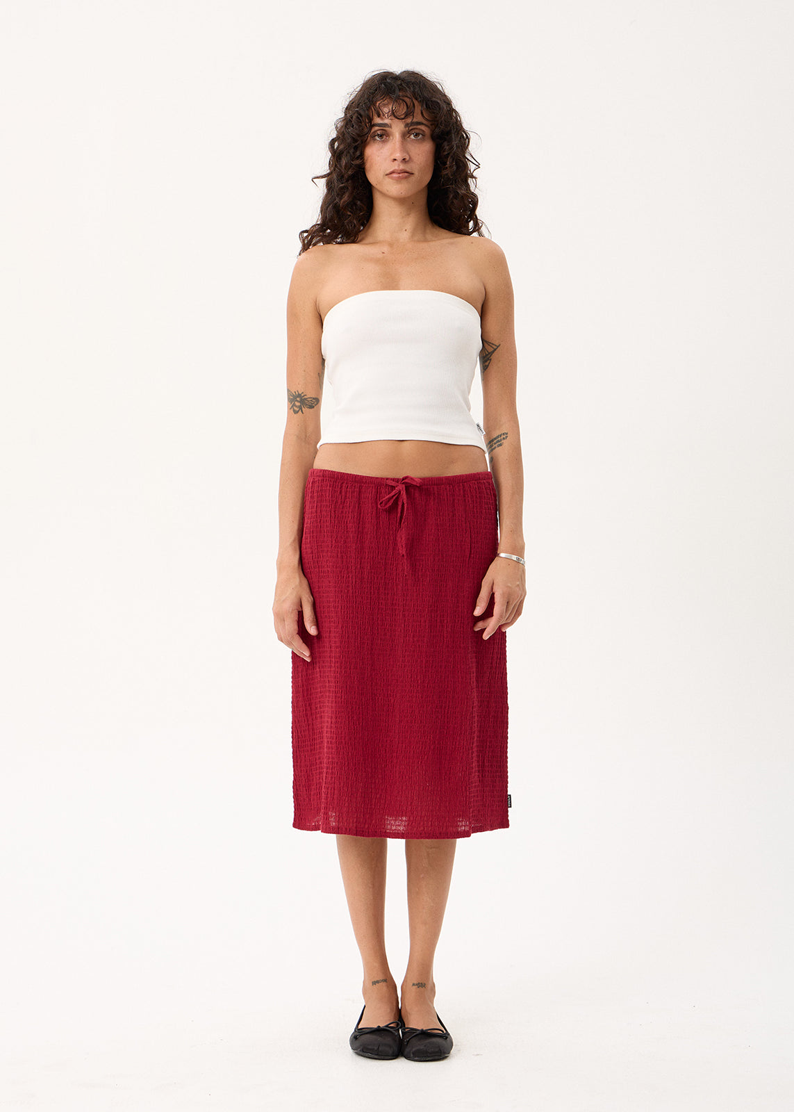 AFENDS Reverie - Seersucker Midi Skirt - Burgundy