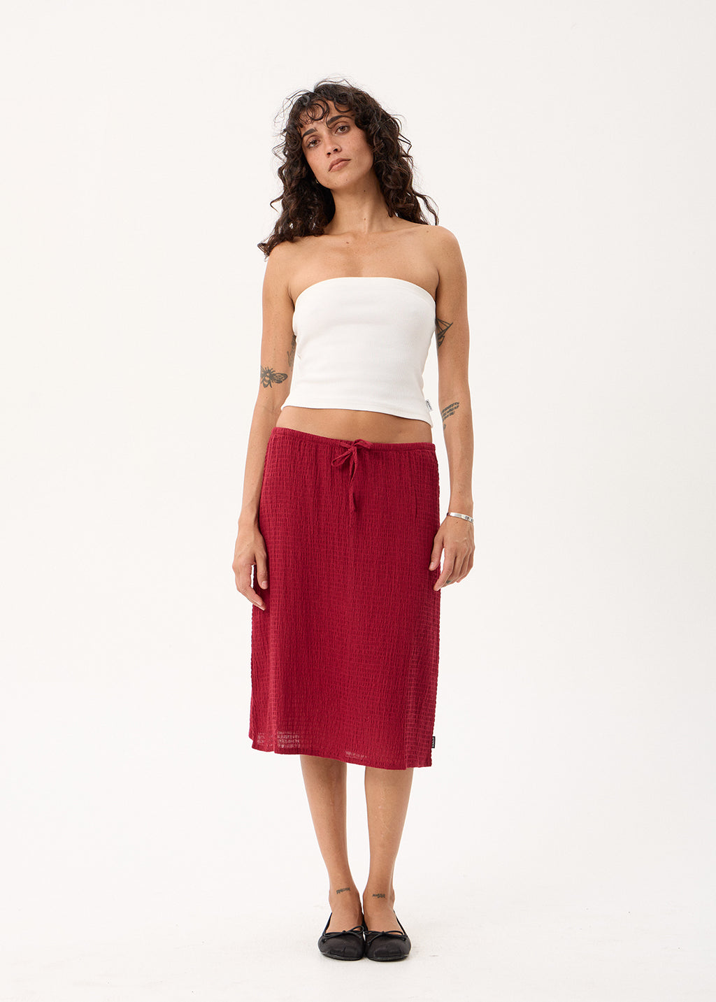 AFENDS Reverie - Seersucker Midi Skirt - Burgundy