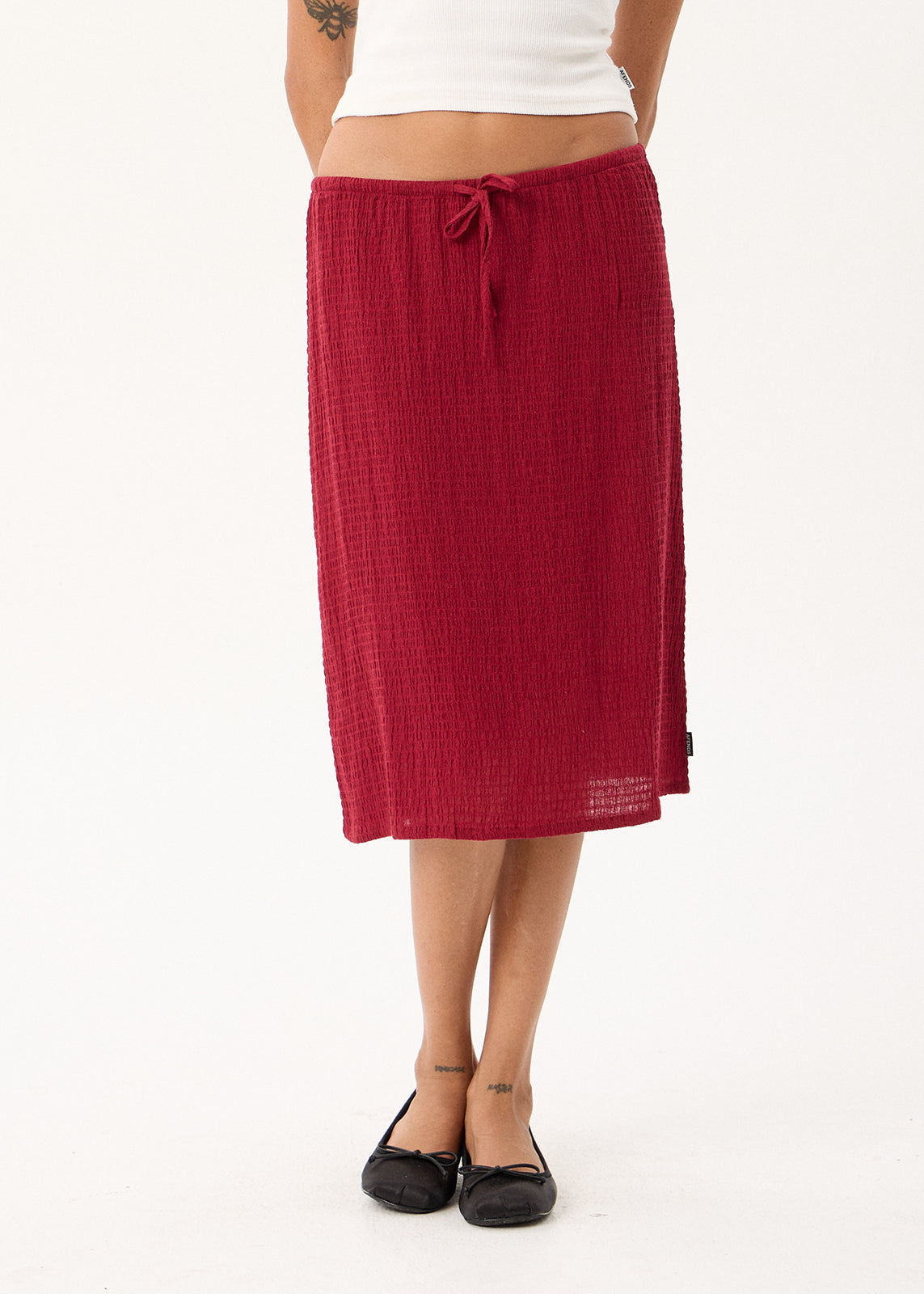 AFENDS Reverie - Seersucker Midi Skirt - Burgundy