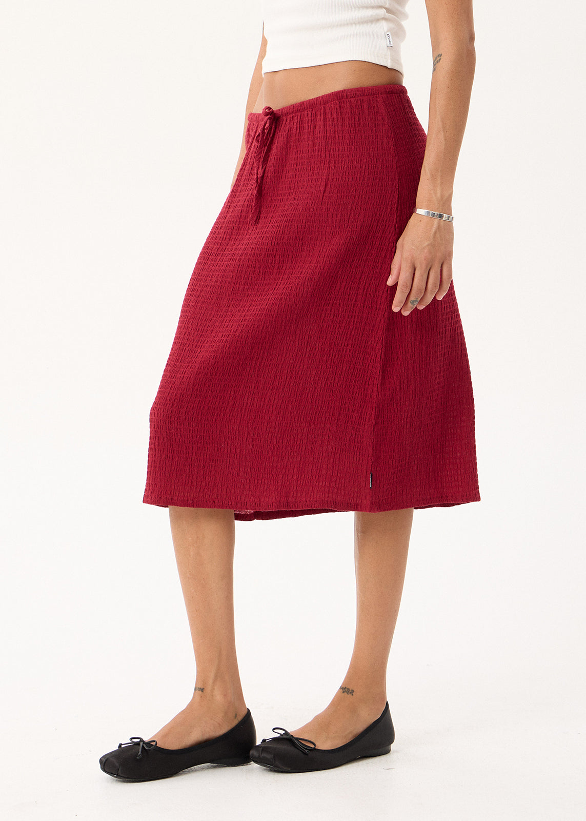 AFENDS Reverie - Seersucker Midi Skirt - Burgundy