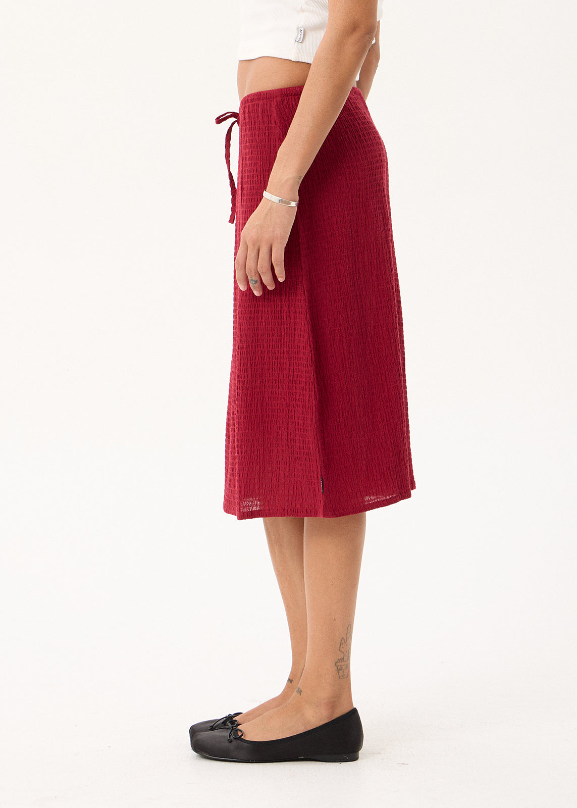 AFENDS Reverie - Seersucker Midi Skirt - Burgundy