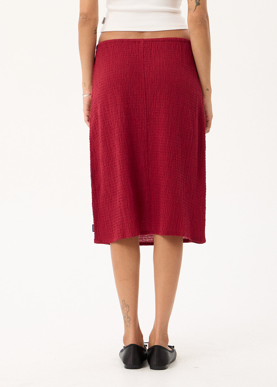 AFENDS Reverie - Seersucker Midi Skirt - Burgundy