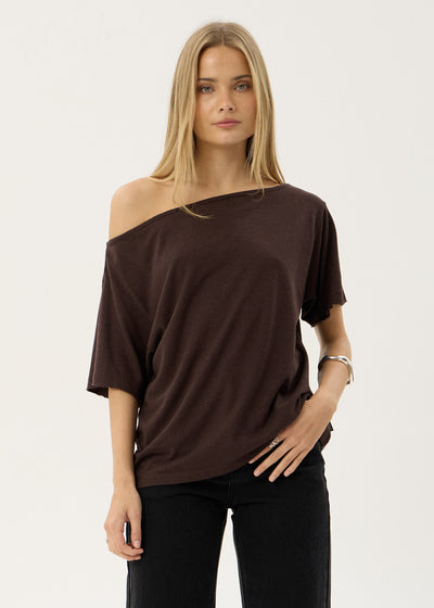AFENDS Womens Sabina - Off Shoulder Tee - Coffee