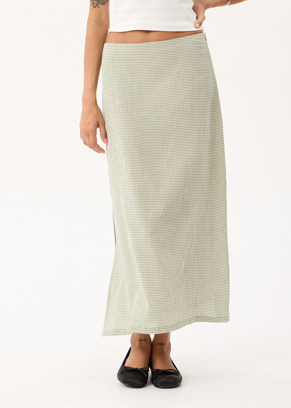 AFENDS Lark - Midi Skirt - Sage Check