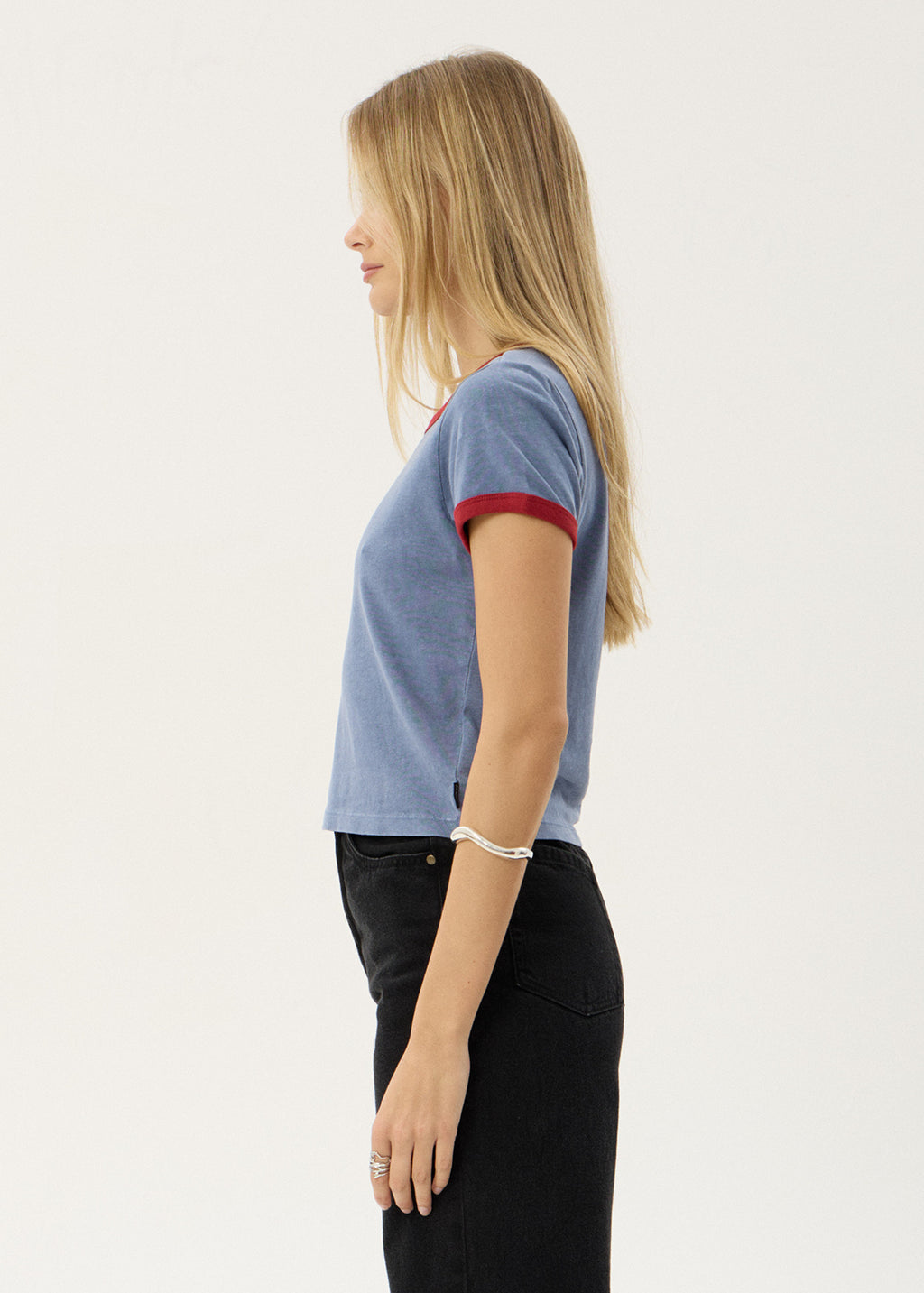 AFENDS Womens Carmen - Baby Ringer Tee - Slate Blue / Ketchup