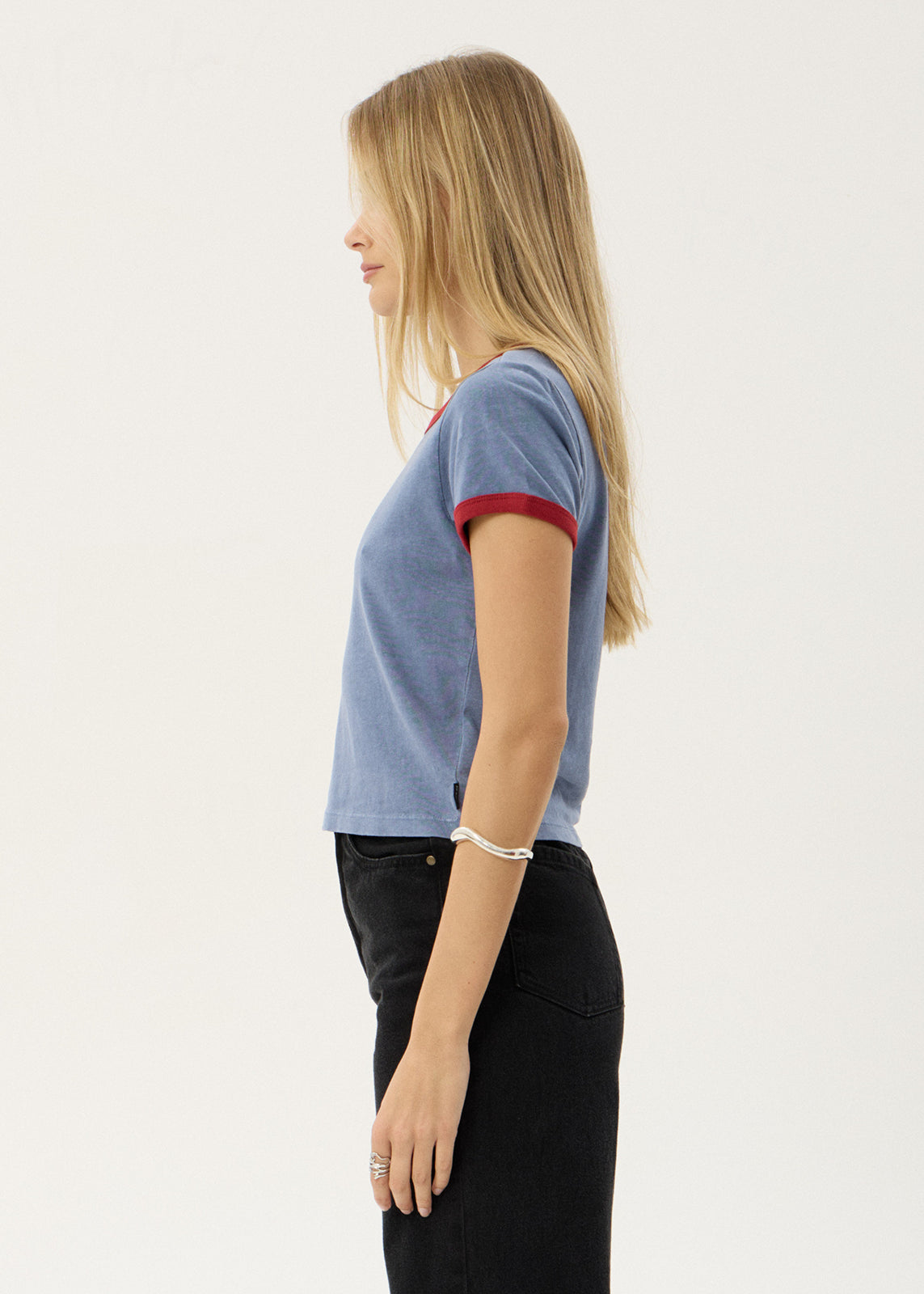 AFENDS Womens Carmen - Baby Ringer Tee - Slate Blue / Ketchup
