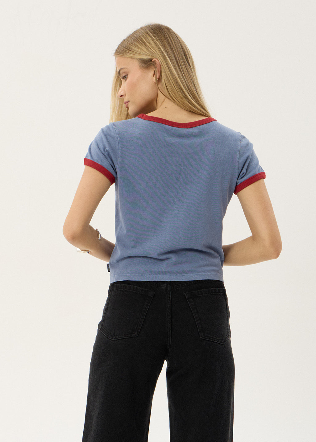 AFENDS Womens Carmen - Baby Ringer Tee - Slate Blue / Ketchup