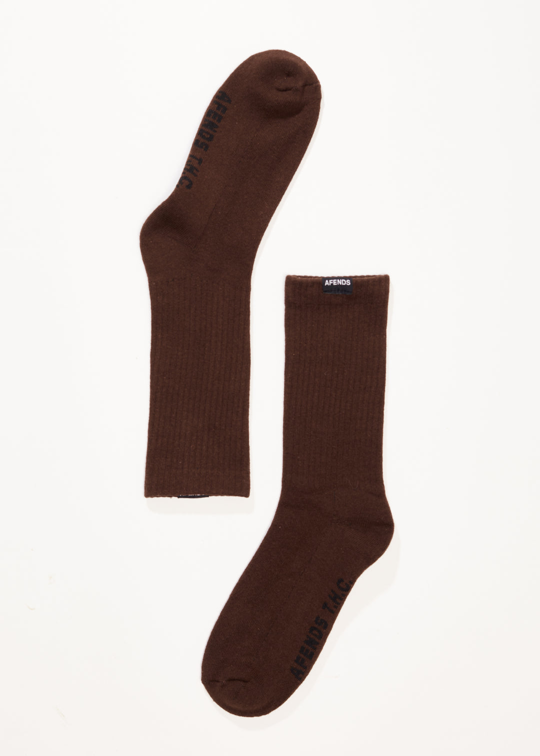 AFENDS Mens Everyday - Ribbed Crew Socks - Coffee 