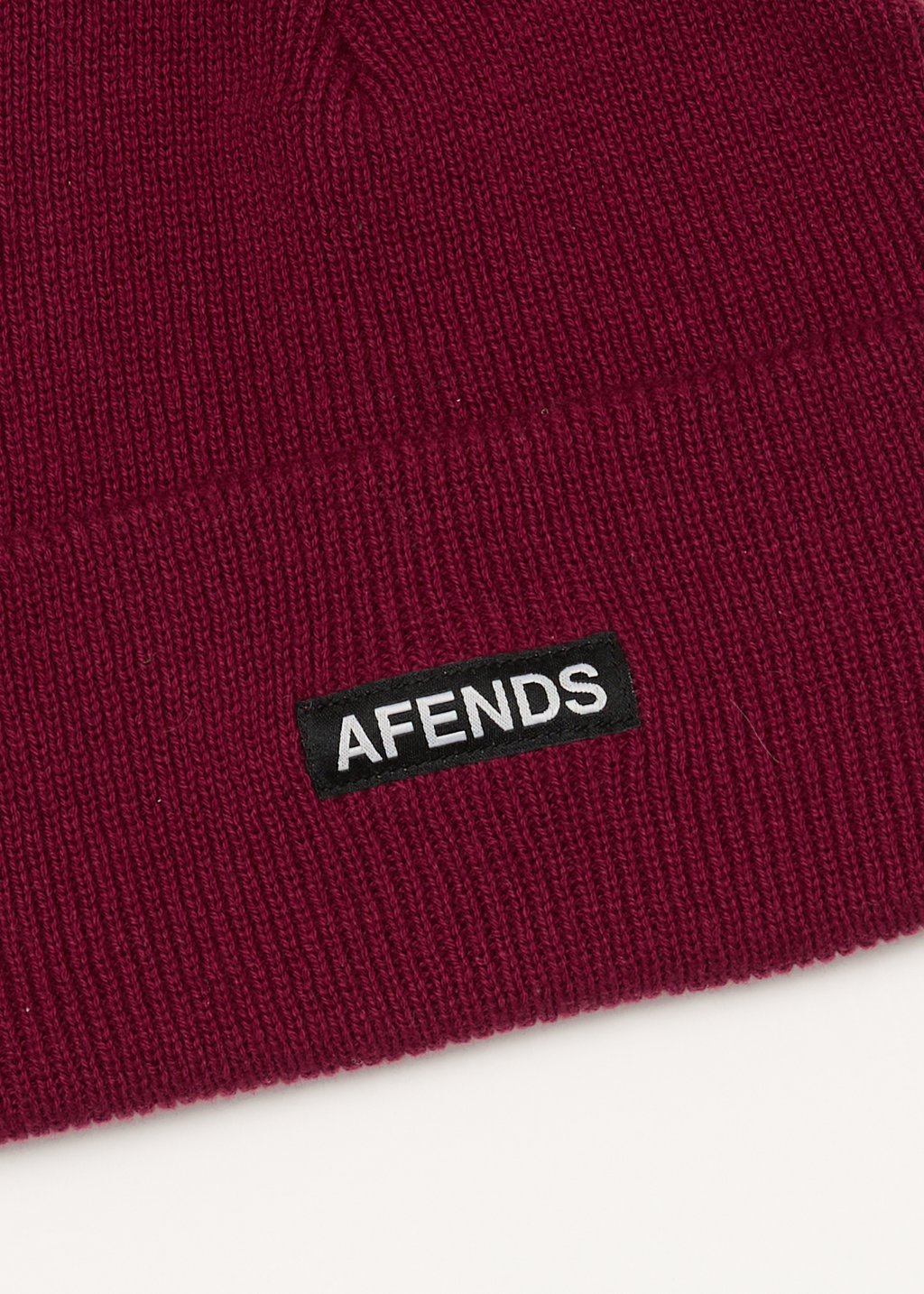 AFENDS Mens Hometown - Recycled Beanie - Burgundy